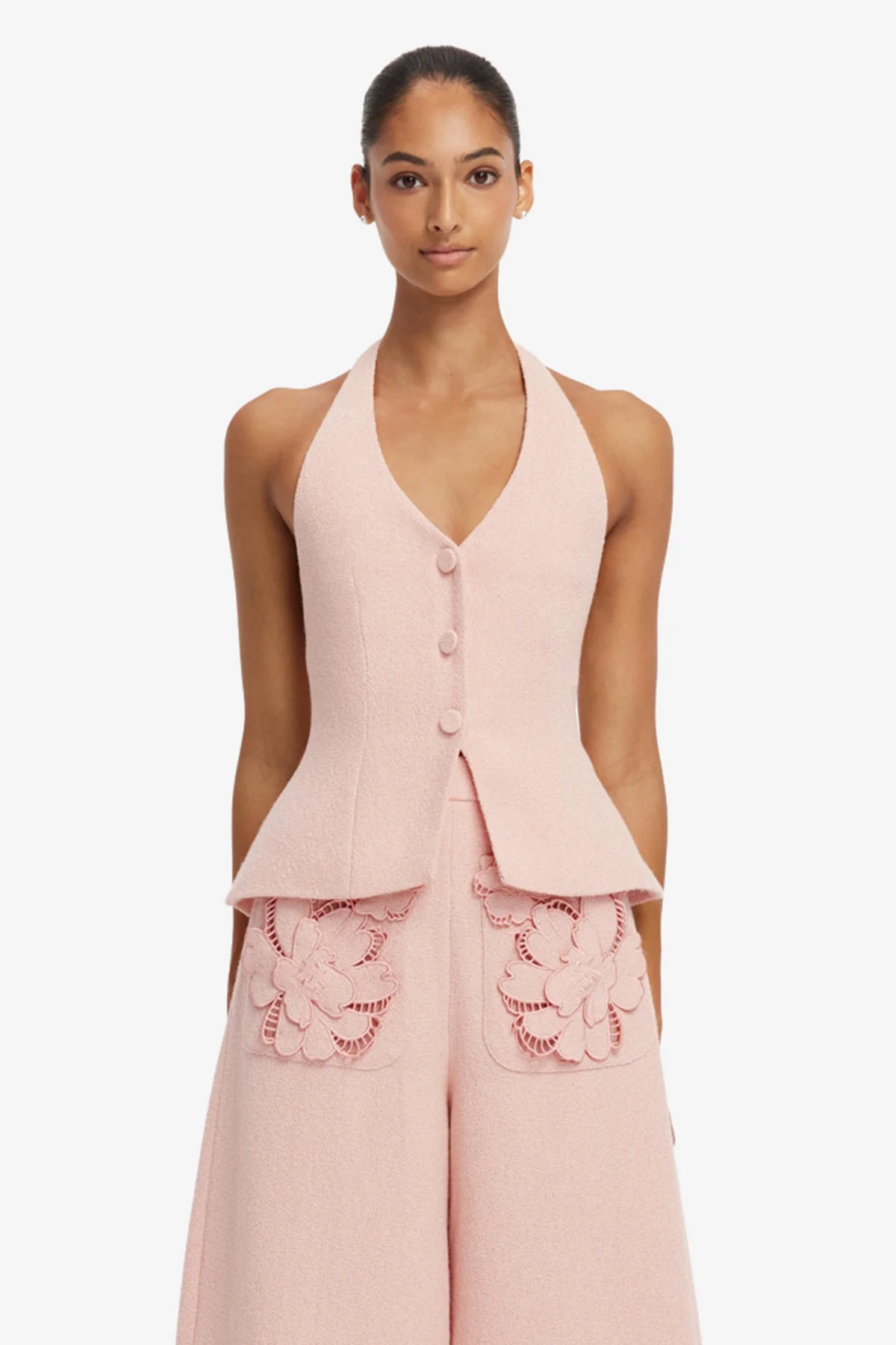 Millie Tweed Halterneck Top - Dusty Pink
