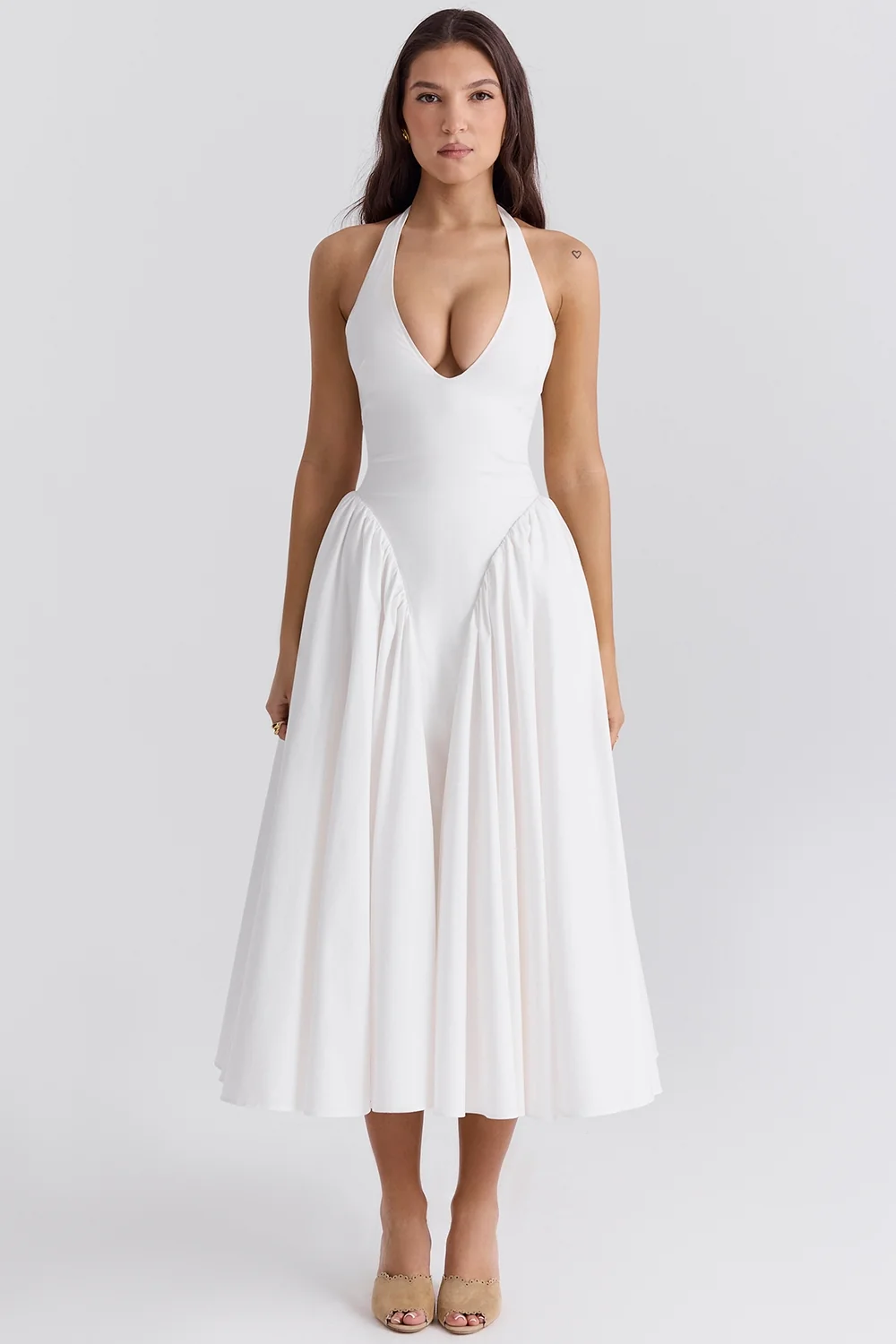 white cotton halter midi sundress