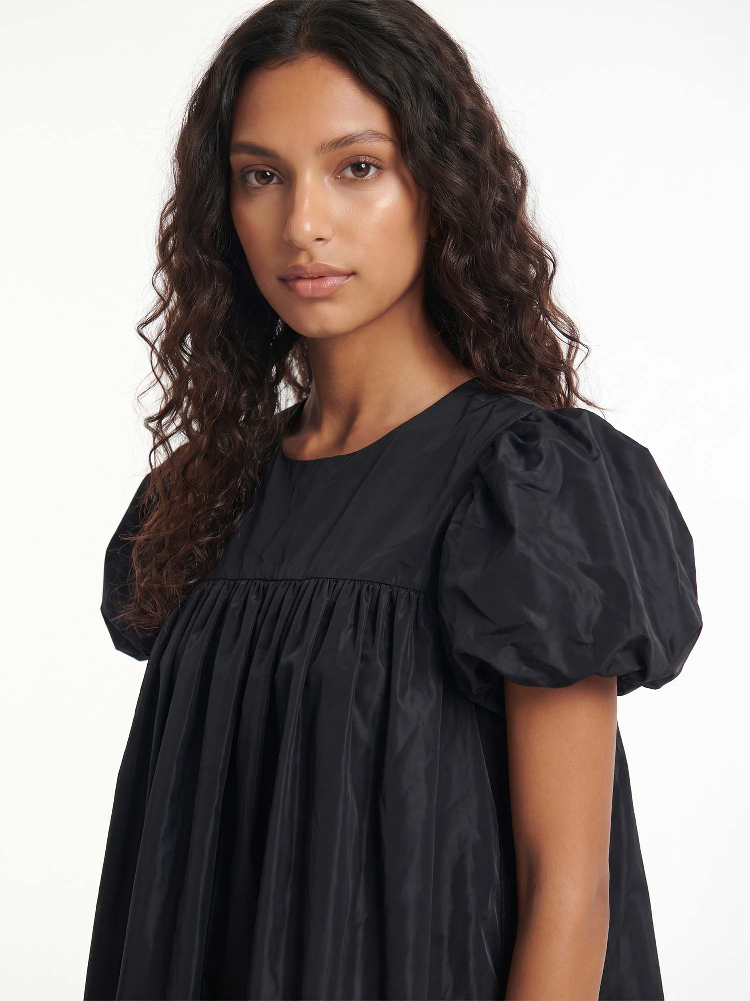 Black Puff Sleeve Mini Dress