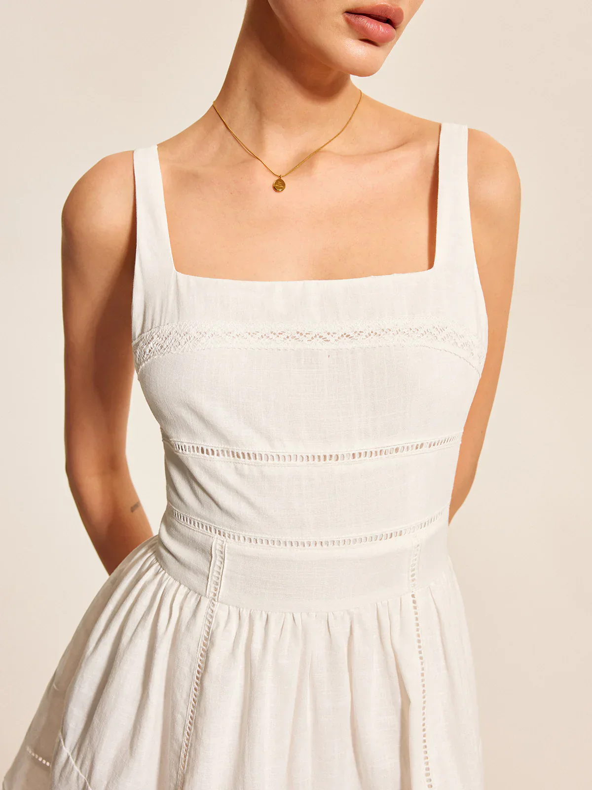 Cotton Lace Trim Square Neck Dress - luluinthesky
