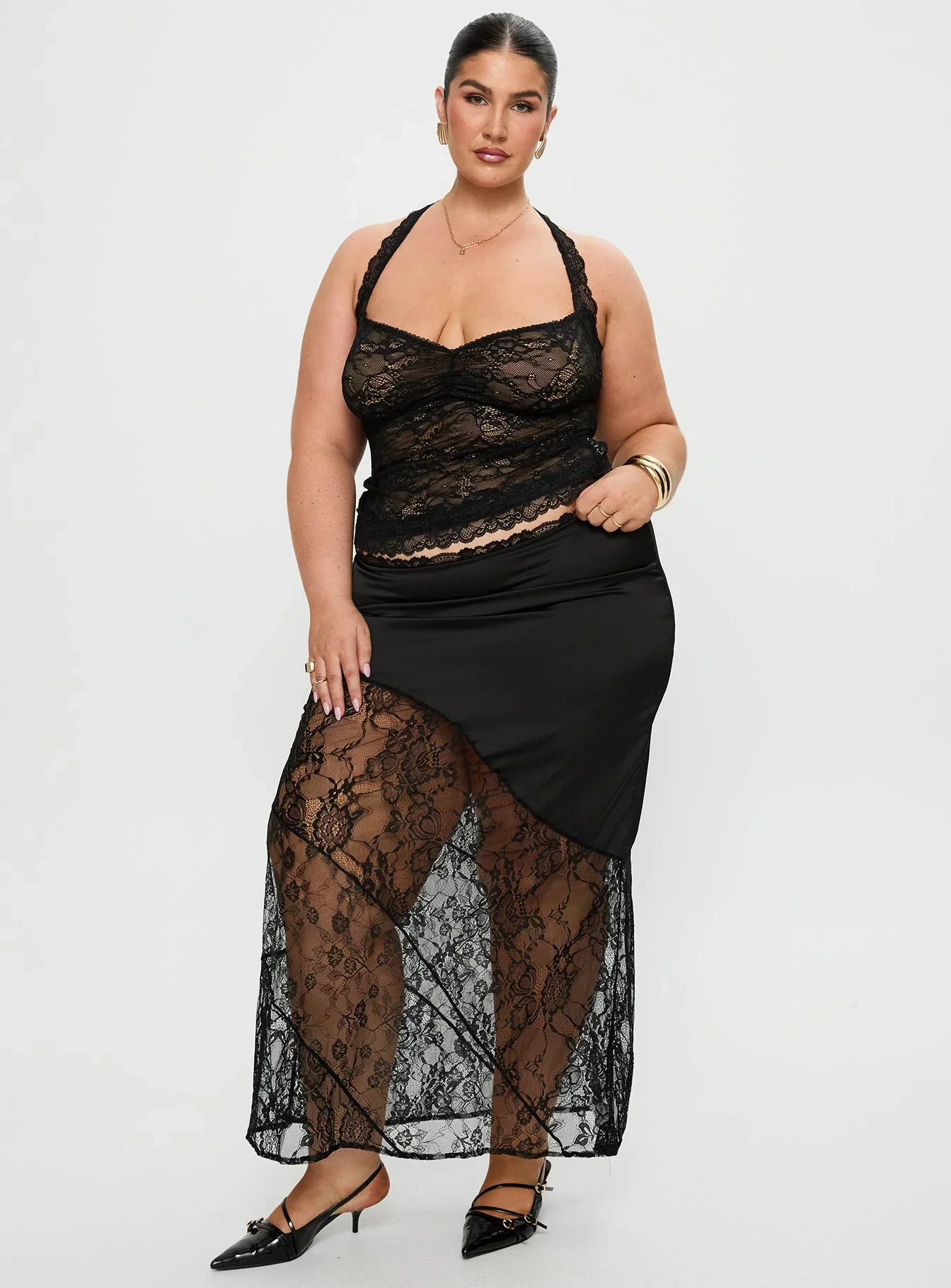 Castelli Lace Maxi Skirt Black Curve