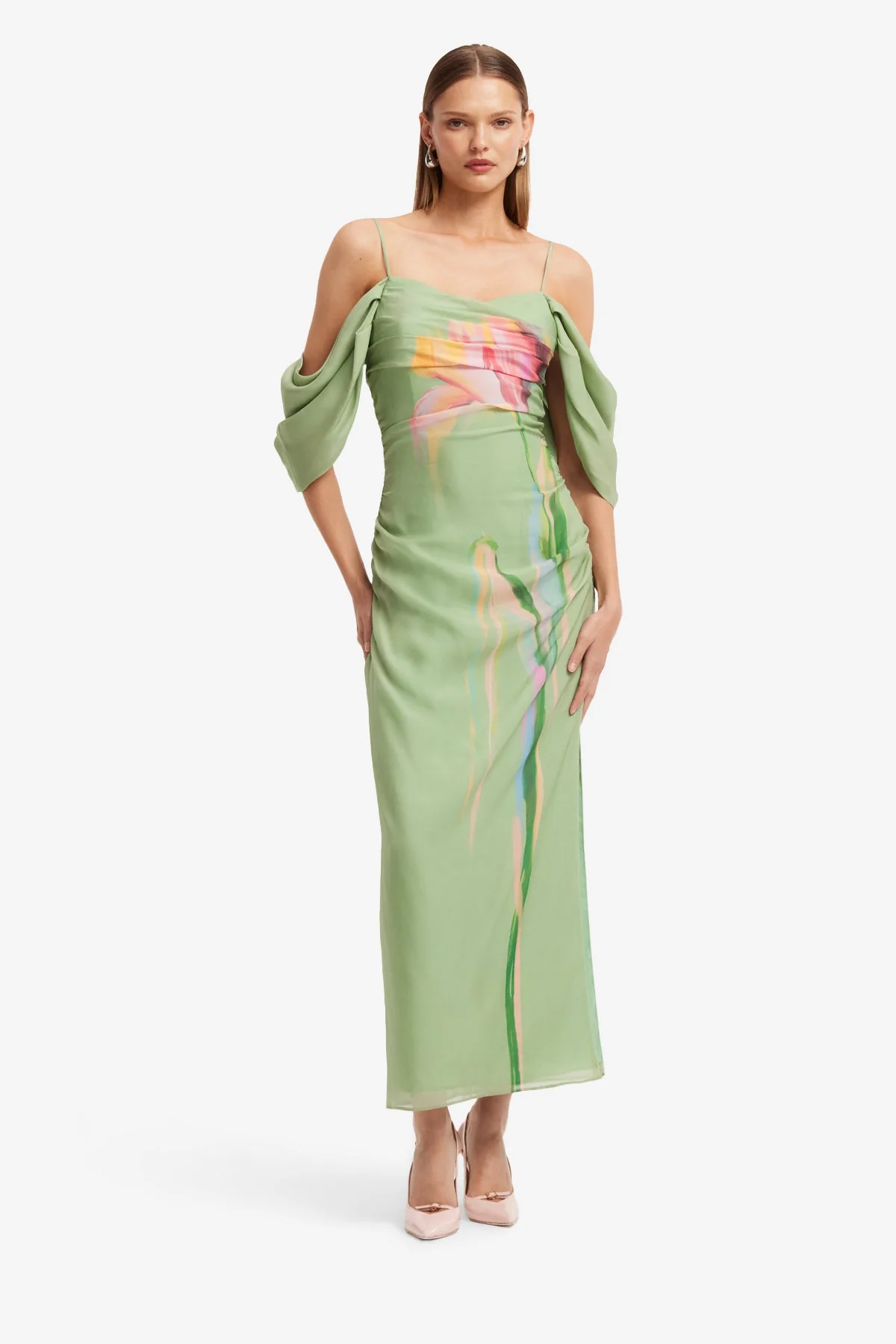 Angeline Maxi Dress - Tulip Print in Green