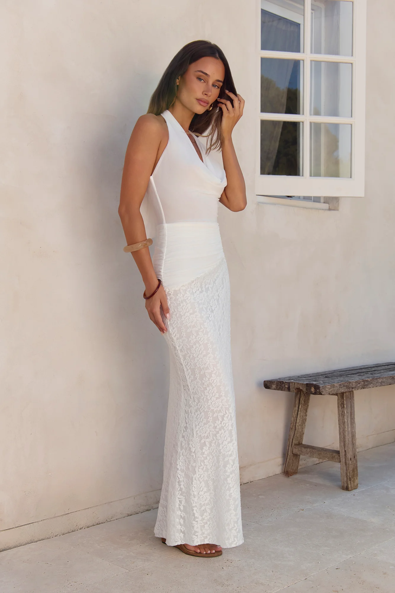 Fly To Paradise Mesh Halter Maxi Dress White - luluinthesky