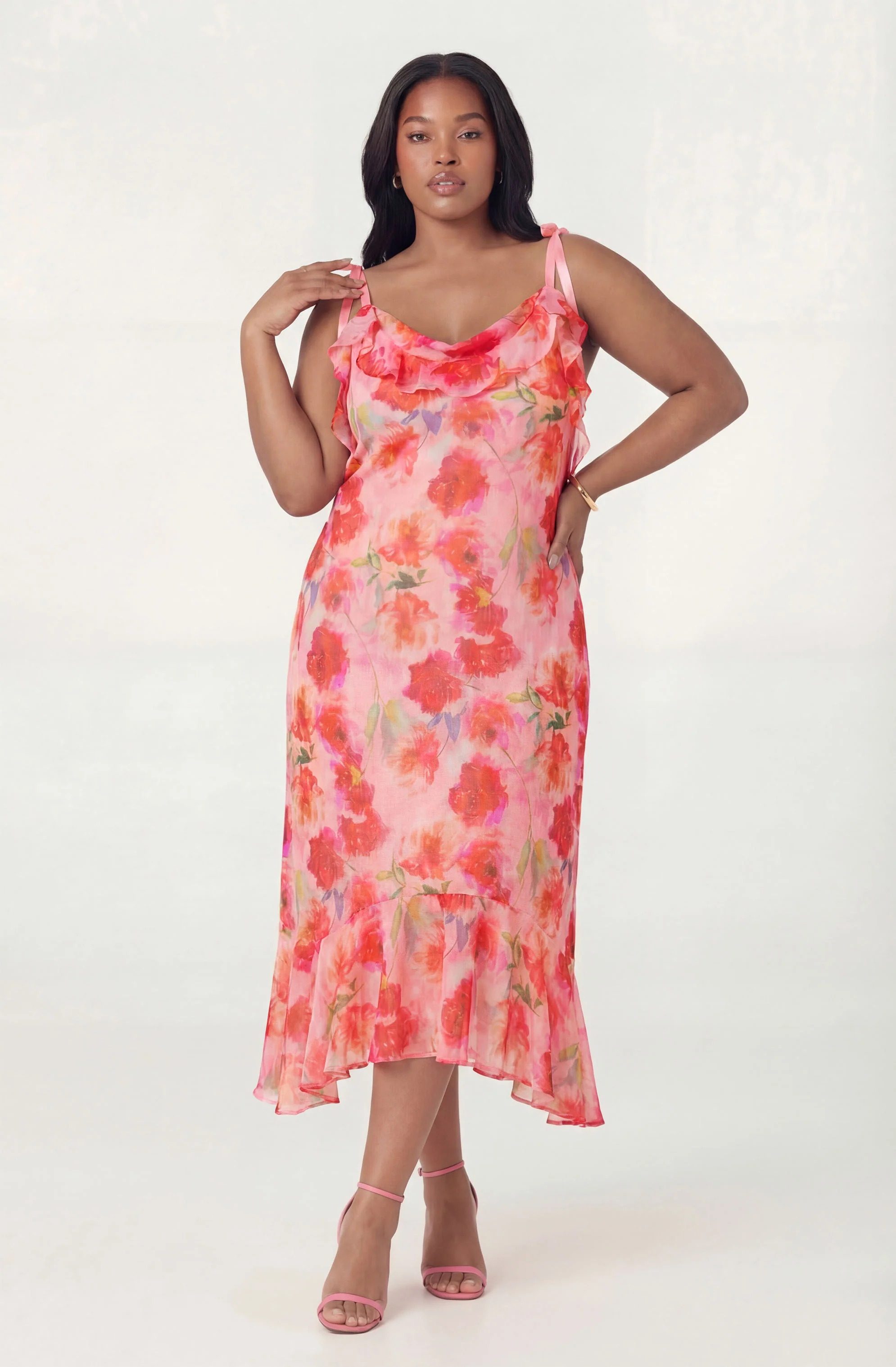 Nissa Floral Ruffle Midi Dress