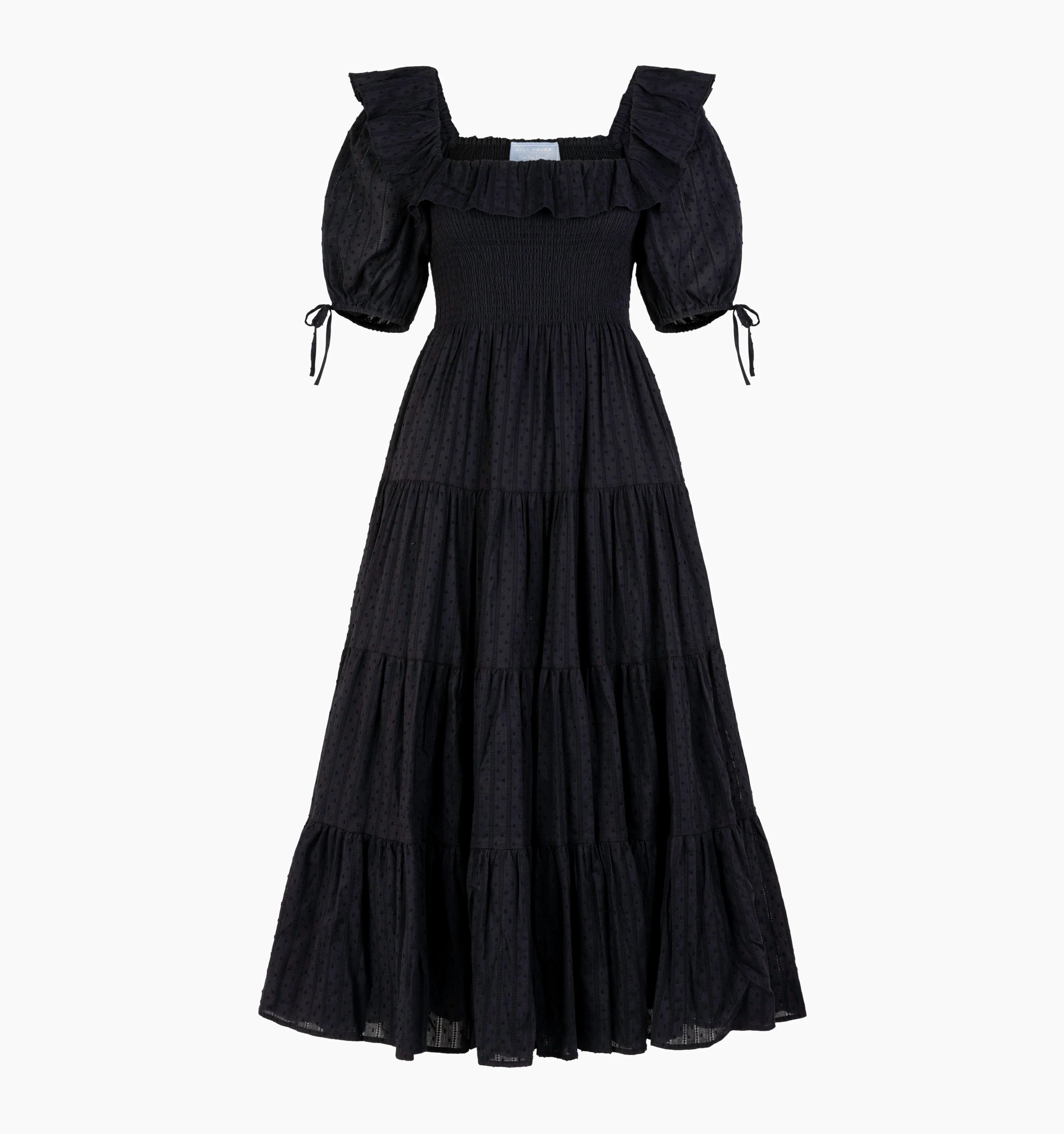 The Corinne Nap Dress - Black Linear Swiss Dot
