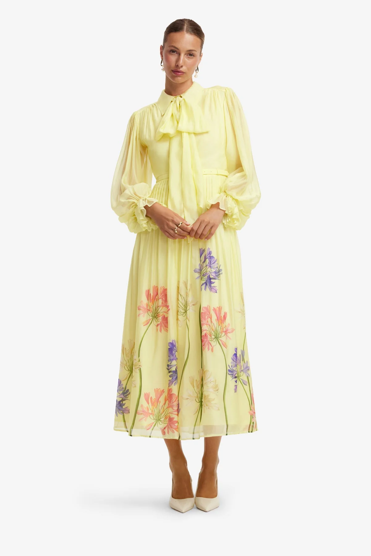 Cassie Tie Neck Midi Dress - Agapanthus Print