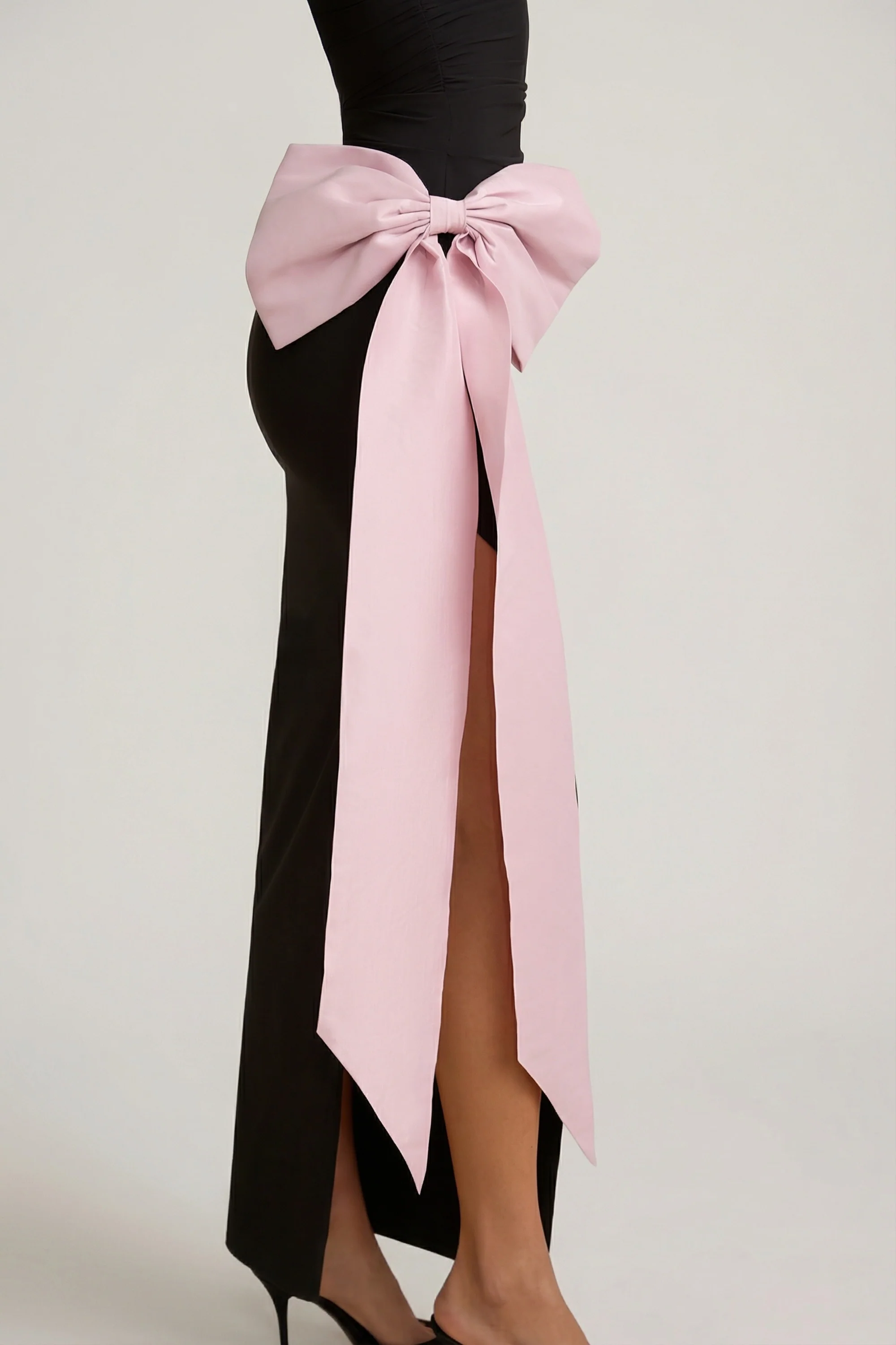 Strapless Bow-Detail Maxi Dress in Black