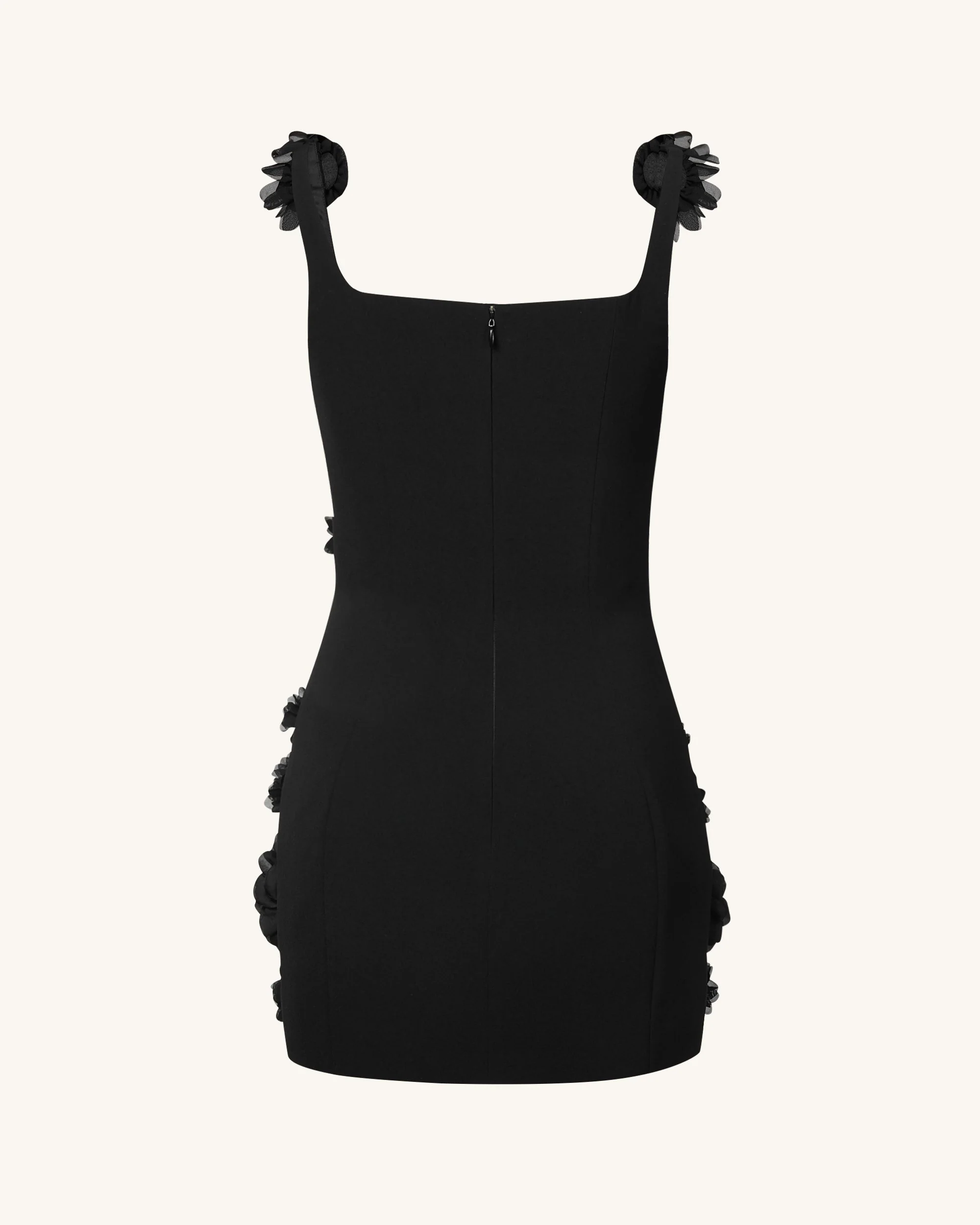 Elaina Black Rosette Applique Mini Dress - Black - FASHION NOB