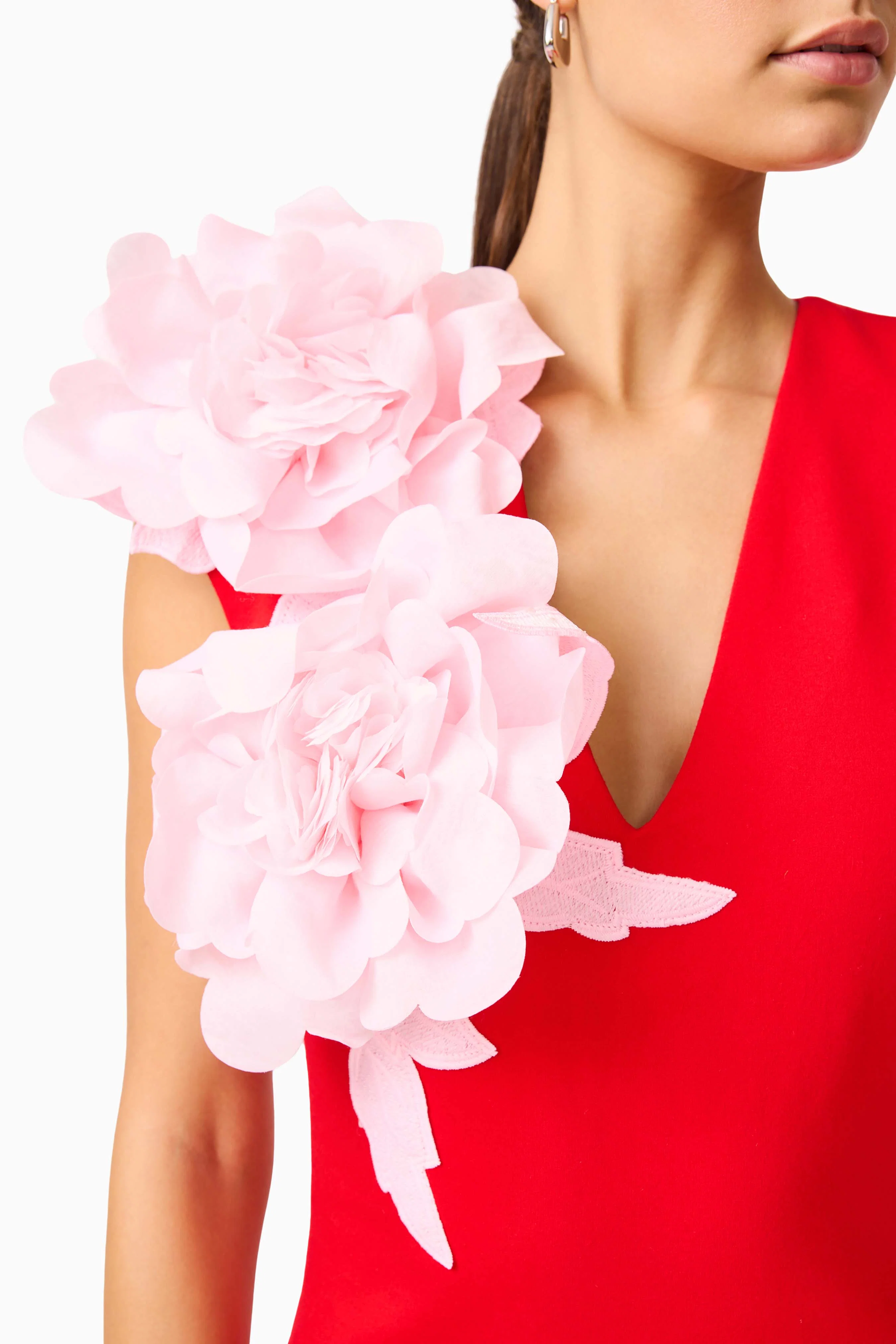 Zahara V-Neck Gown in Red & Pink