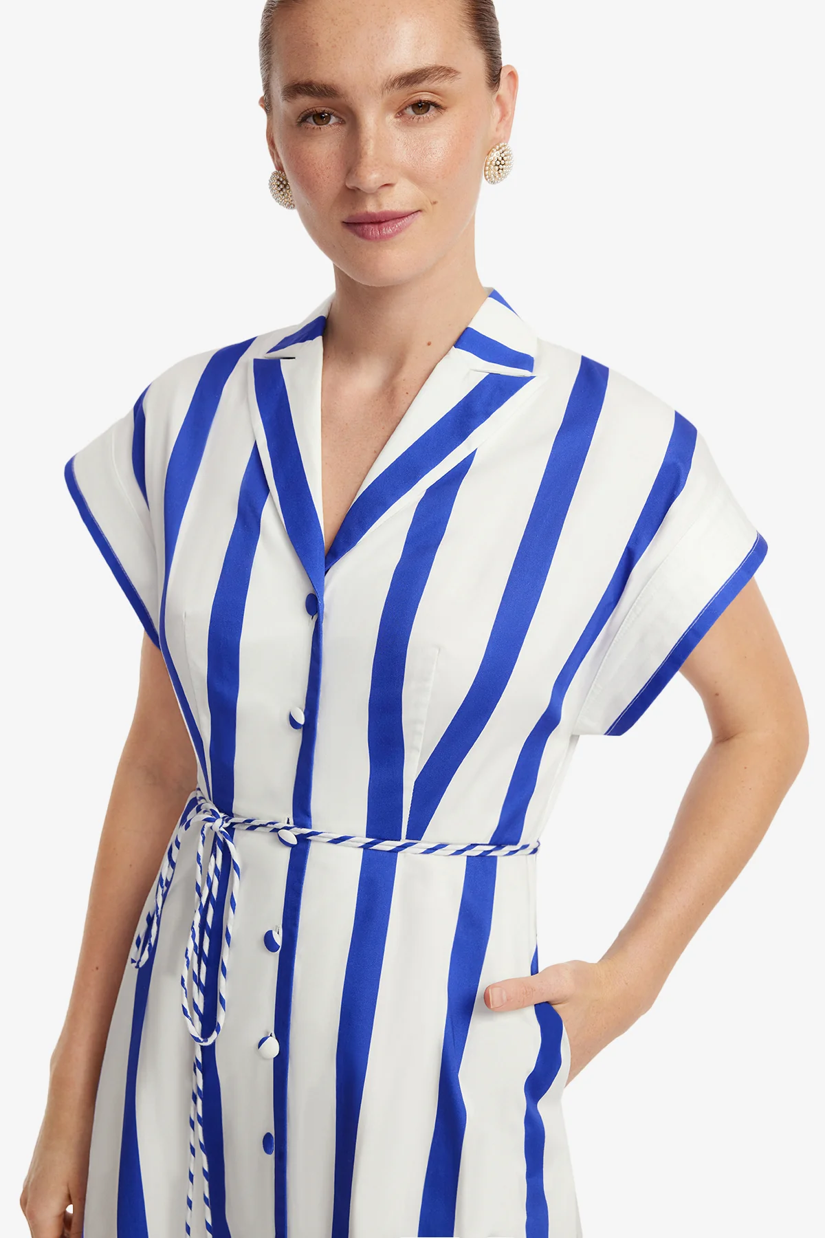 Aubrey Striped Shirt Midi Dress - Navy