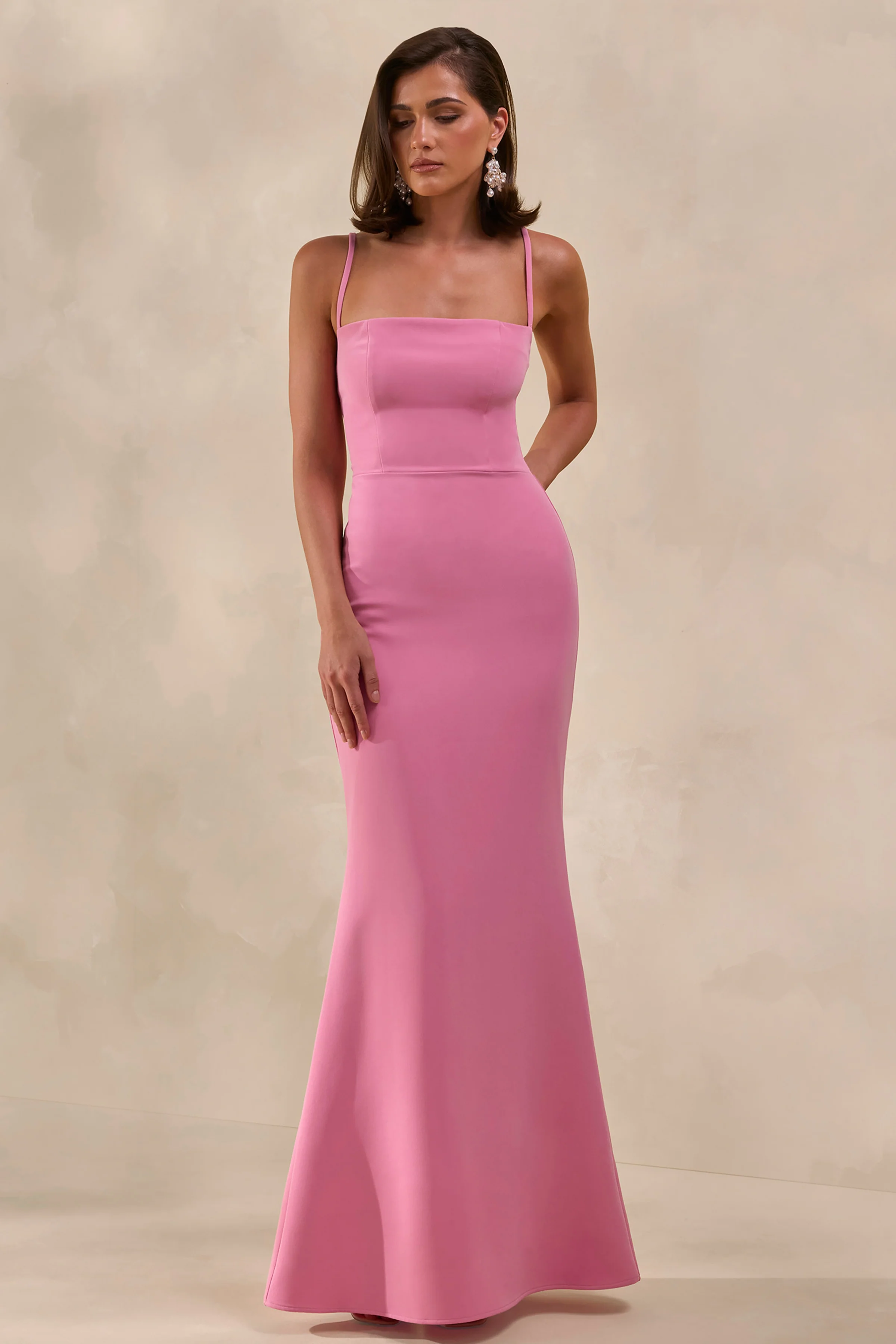Zavira | Pink Square-Neck Maxi Dress