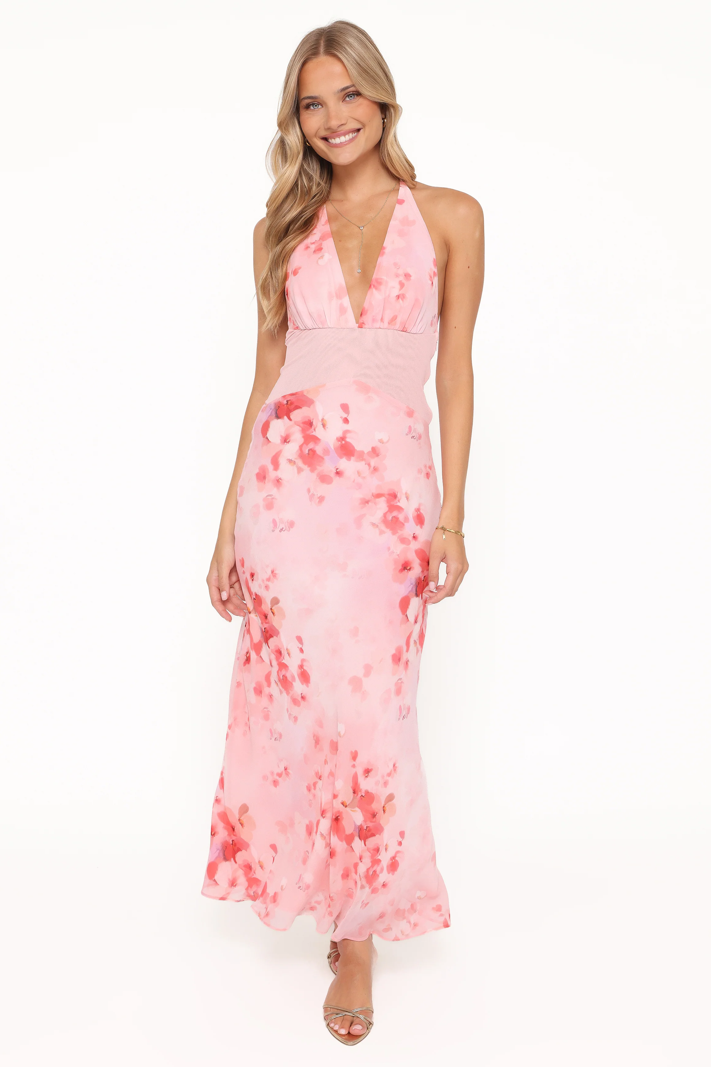 Gwyneth Halterneck Maxi Dress - Pink Floral