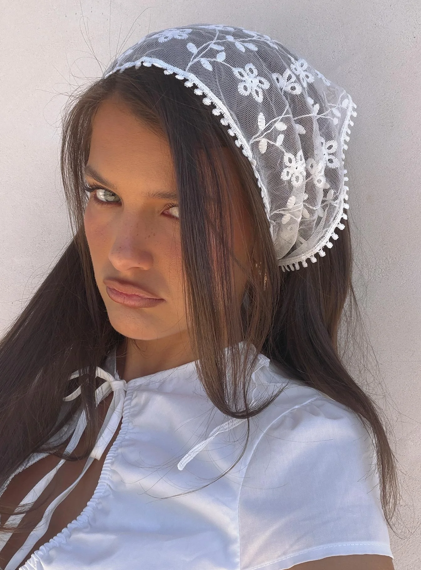 Creme Brulee Lace Hair Scarf White