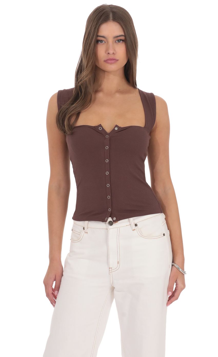 Ribbed Square Neck Top in Chocolate