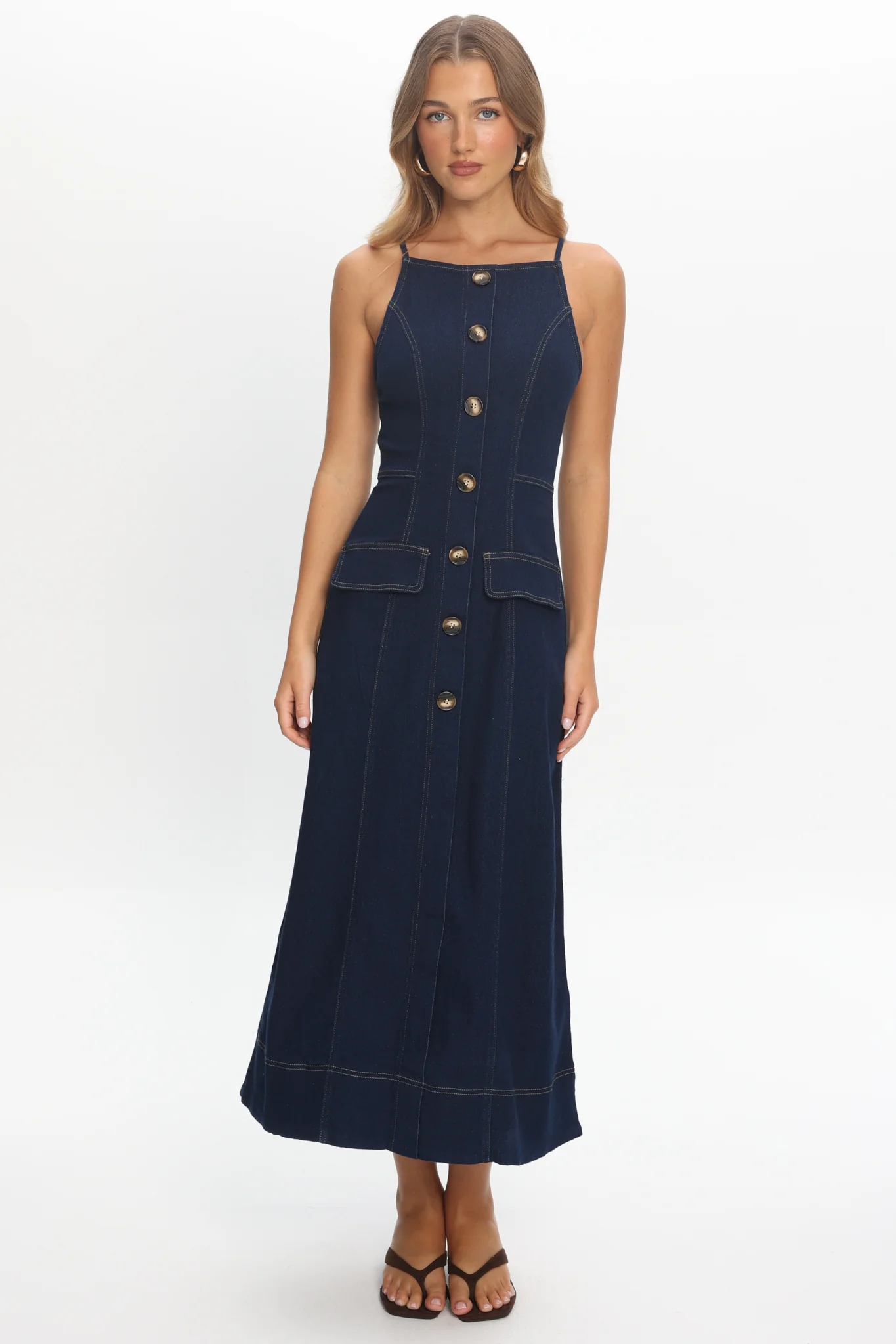 Love's Embrace Button Front Maxi Dress Indigo