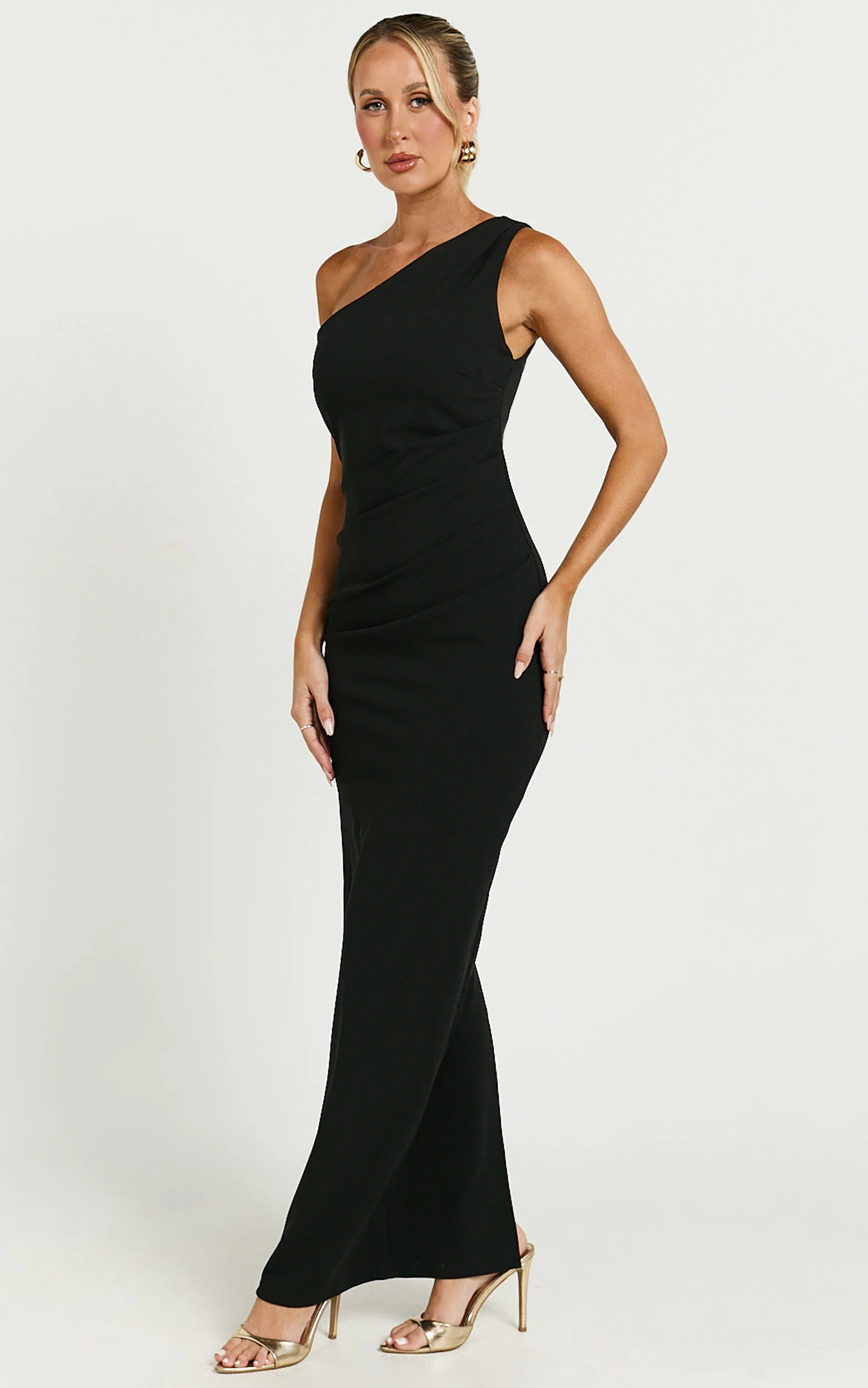 Criselda Maxi Dress - One Shoulder Maxi Dress in Black