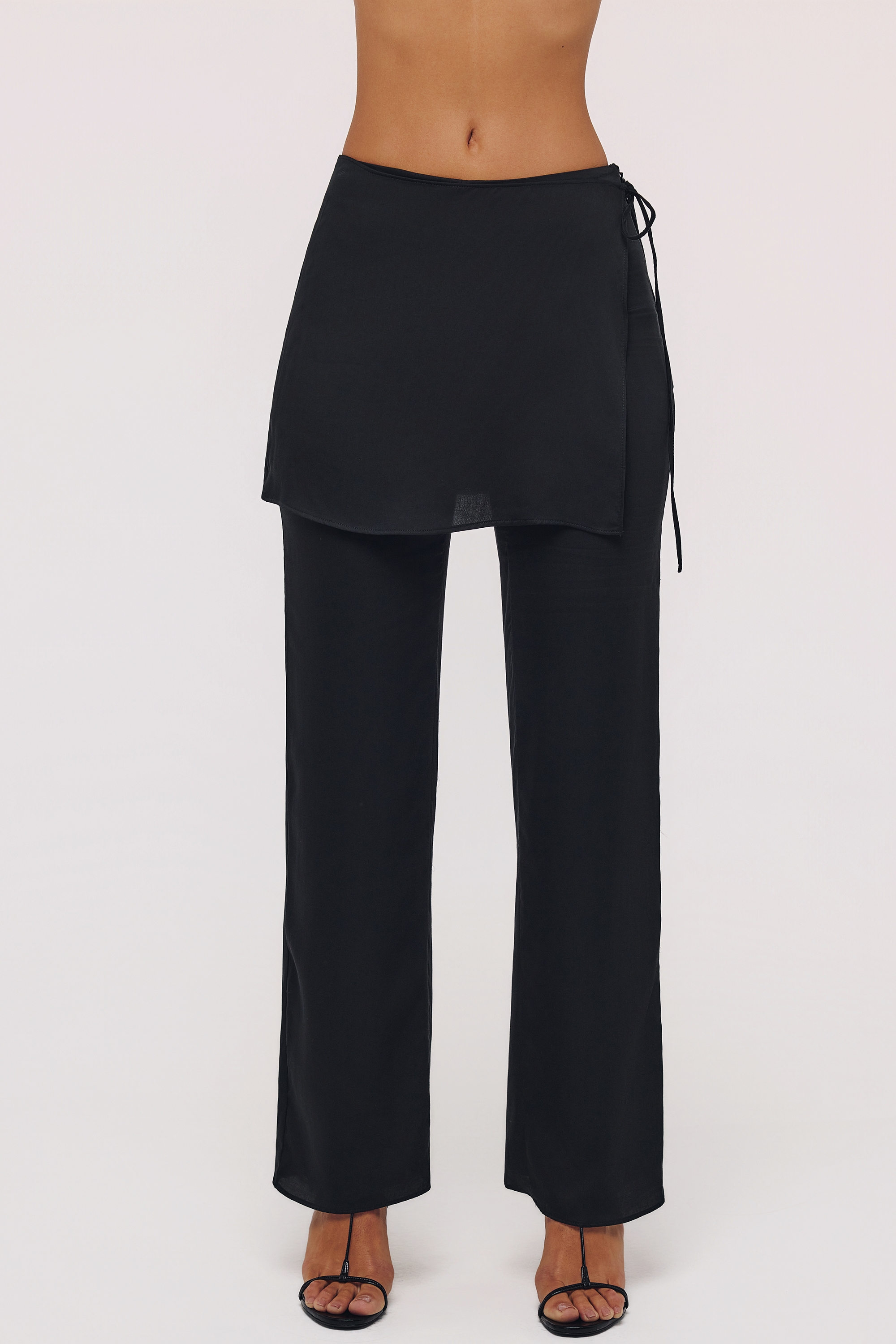 Black Sateen Trousers With Over Skirt