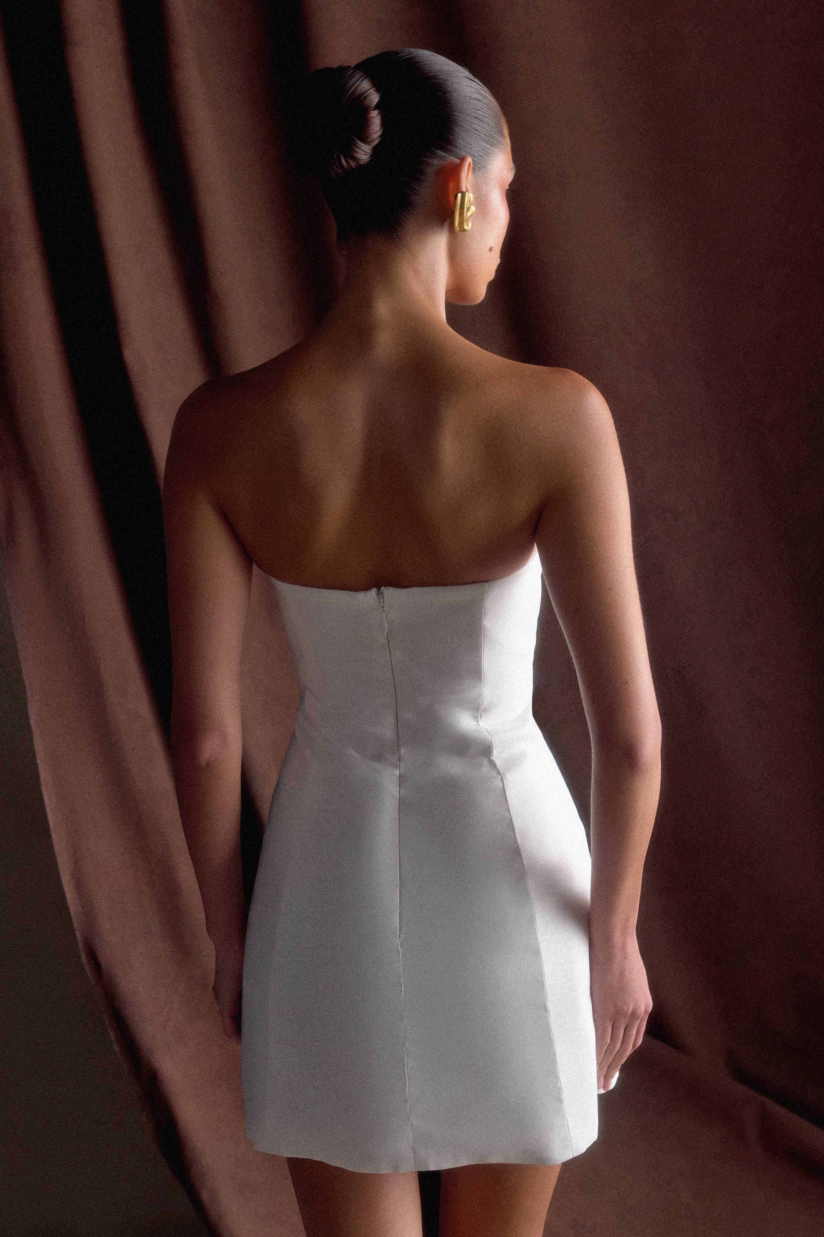 Leslie Gathered Taffeta Mini Dress - White - luluinthesky