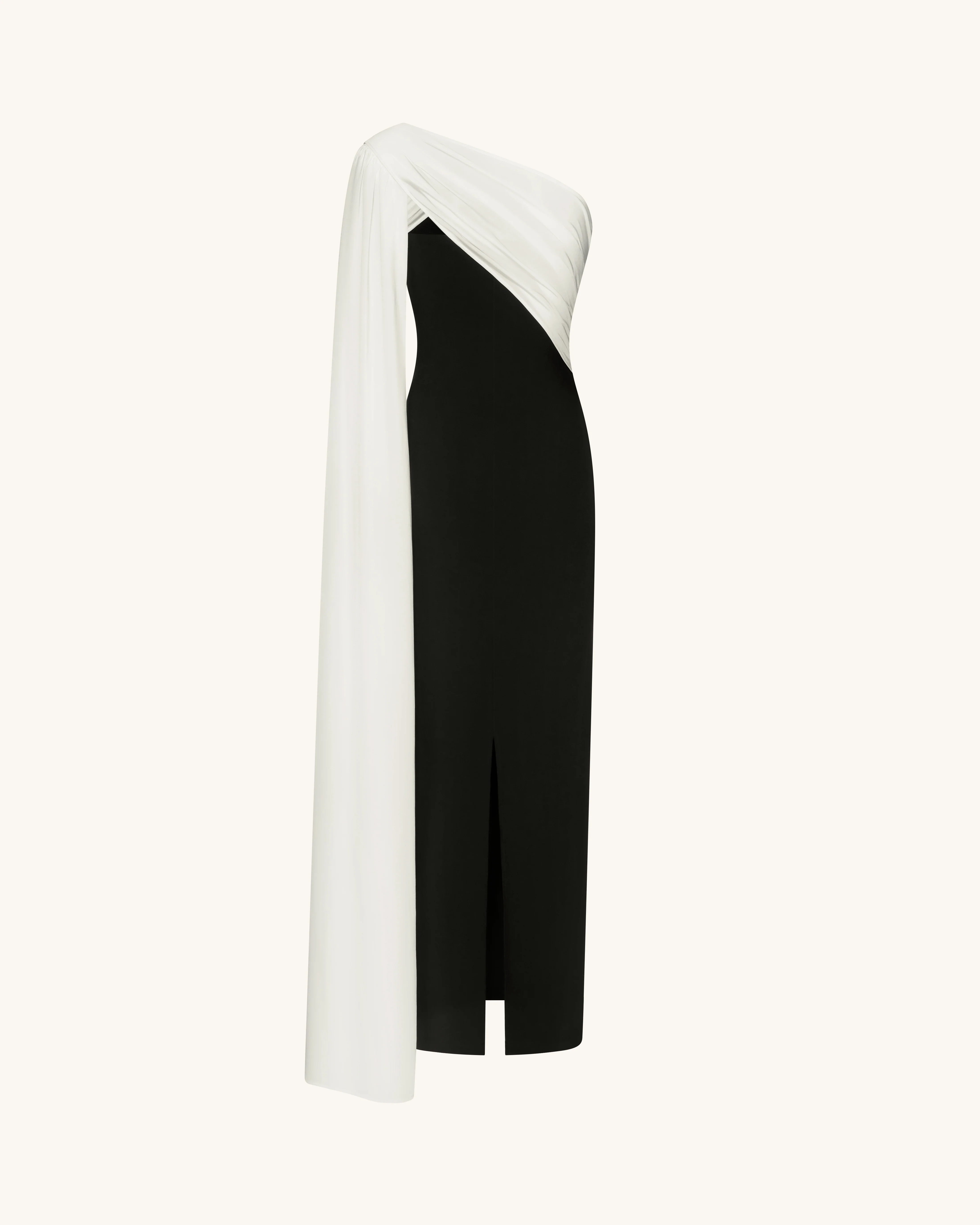 One Shoulder Draped Maxi Dress - Black White - FASHION NOB