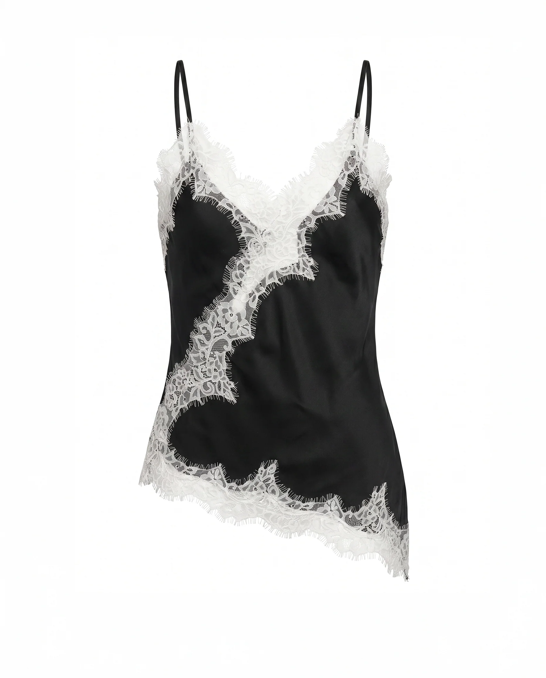 Asymmetrical Lace Trim Satin Cami Top