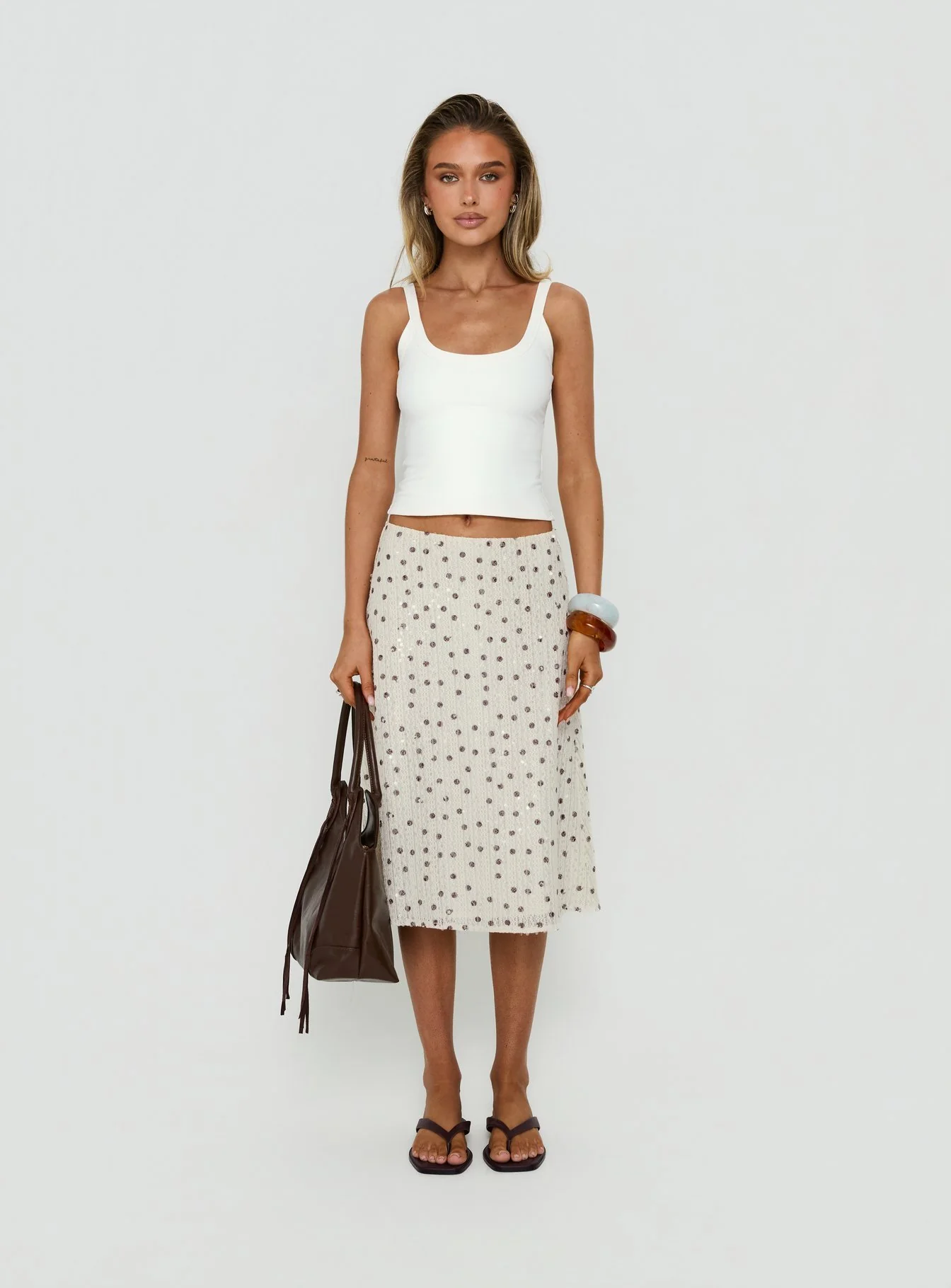 Olila Sequin Midi Skirt White Polka Dot