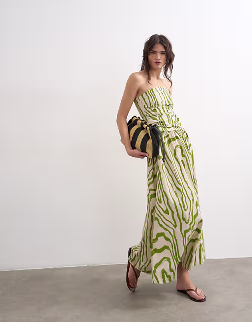 Topshop ruched bandeau midi dress in stripe