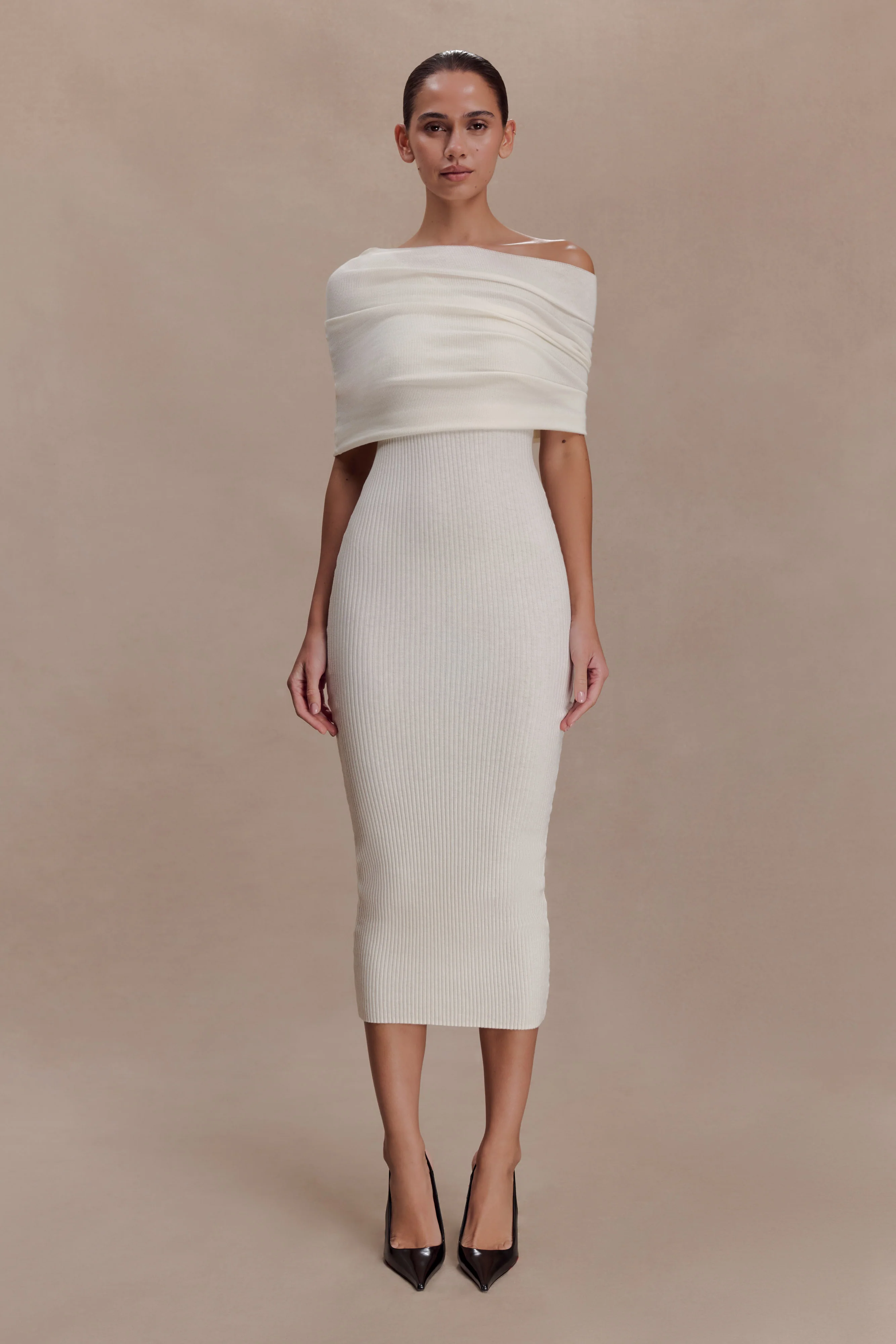 Zandie Cashmere Blend Knit Midi Dress - Ivory