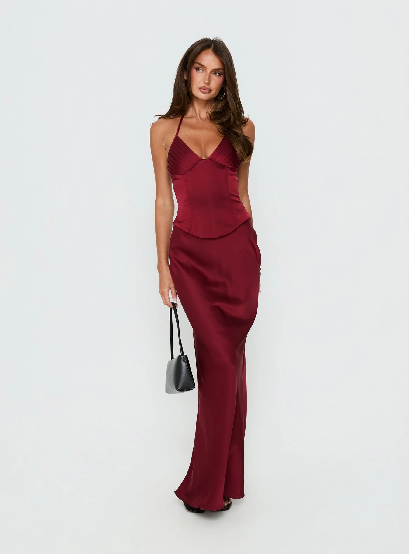 Devotedness Satin Corset Maxi Dress Deep Red