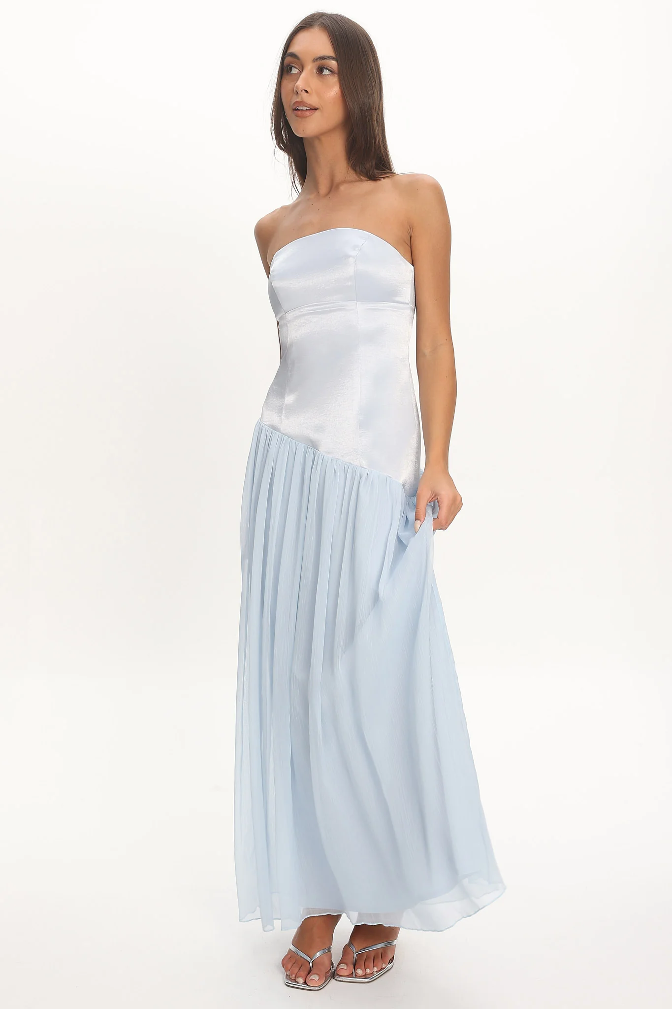 Karielle Asymmetric Drop Waist Maxi Dress Blue - luluinthesky