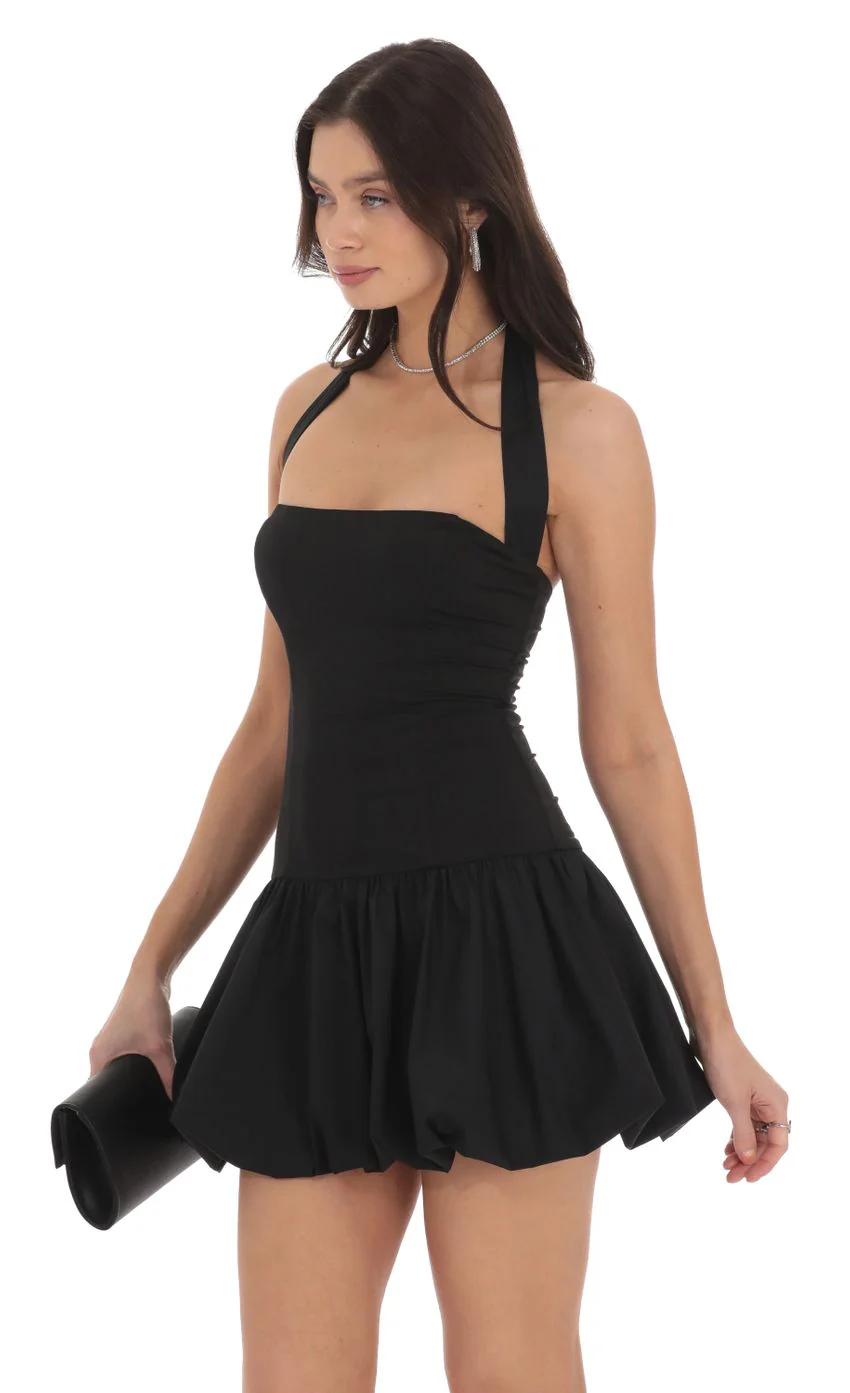 Halter Bubble Dress in Black - luluinthesky