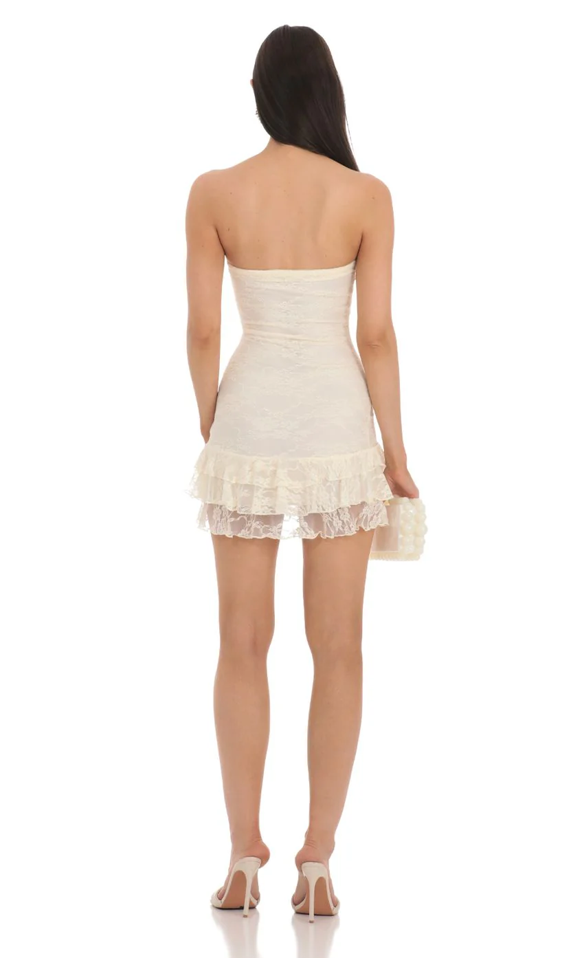 Lace Strapless Bodycon Dress in Cream