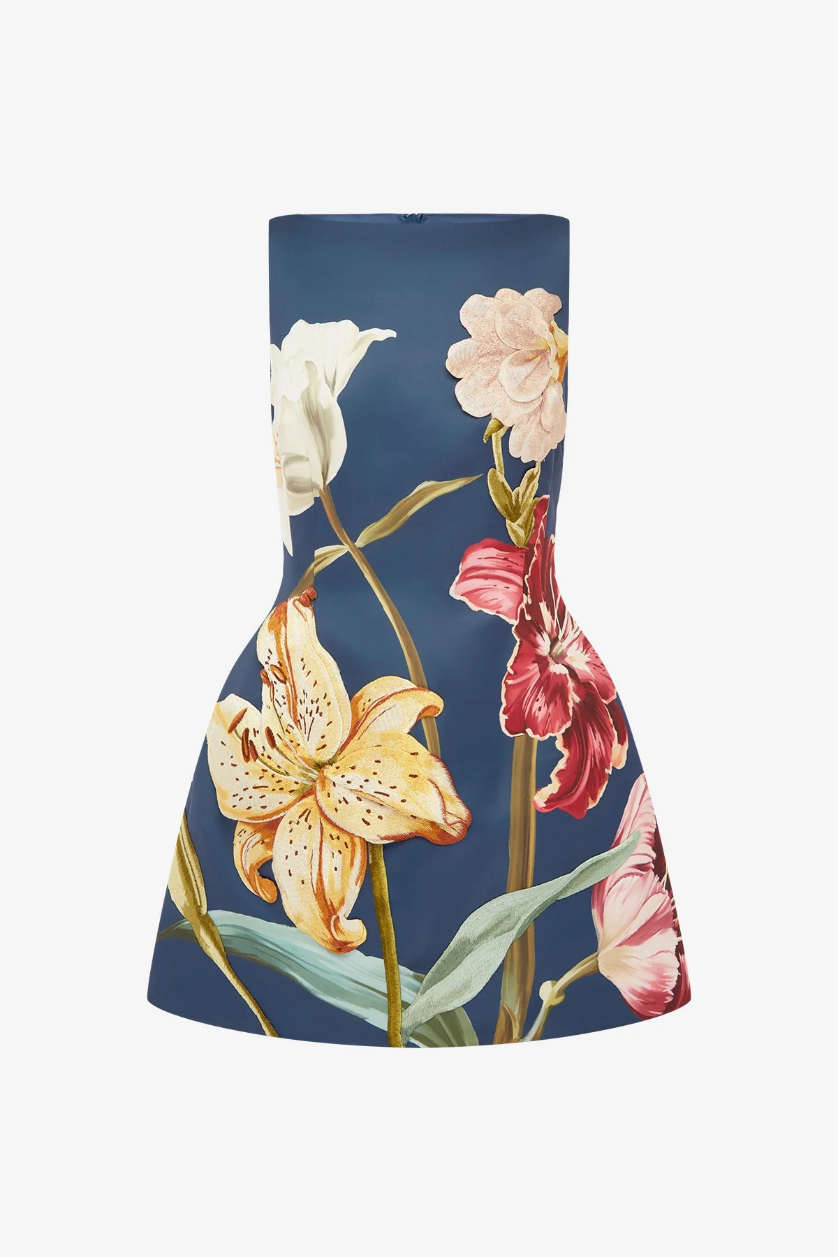 Ali Embroidered Mini Dress - Lily Print in Indigo