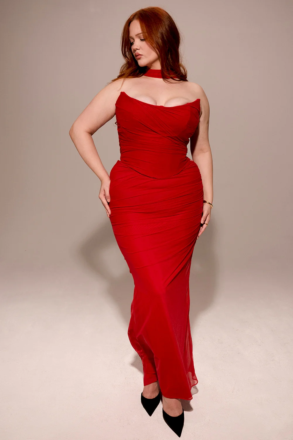 Holly Red Strapless Corset Top With Detachable Neck Scarf