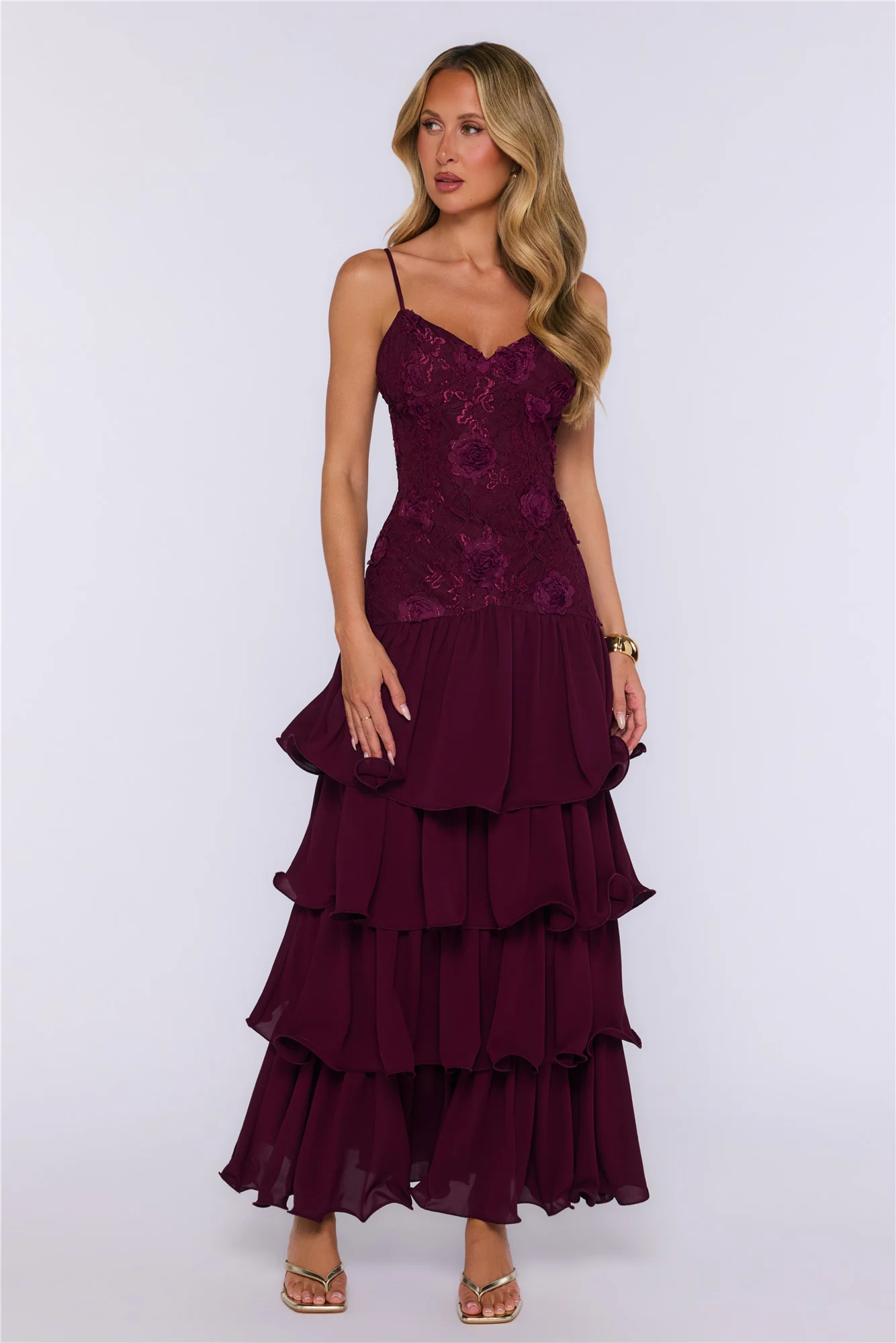 Ribbon Roses Maxi Dress Plum