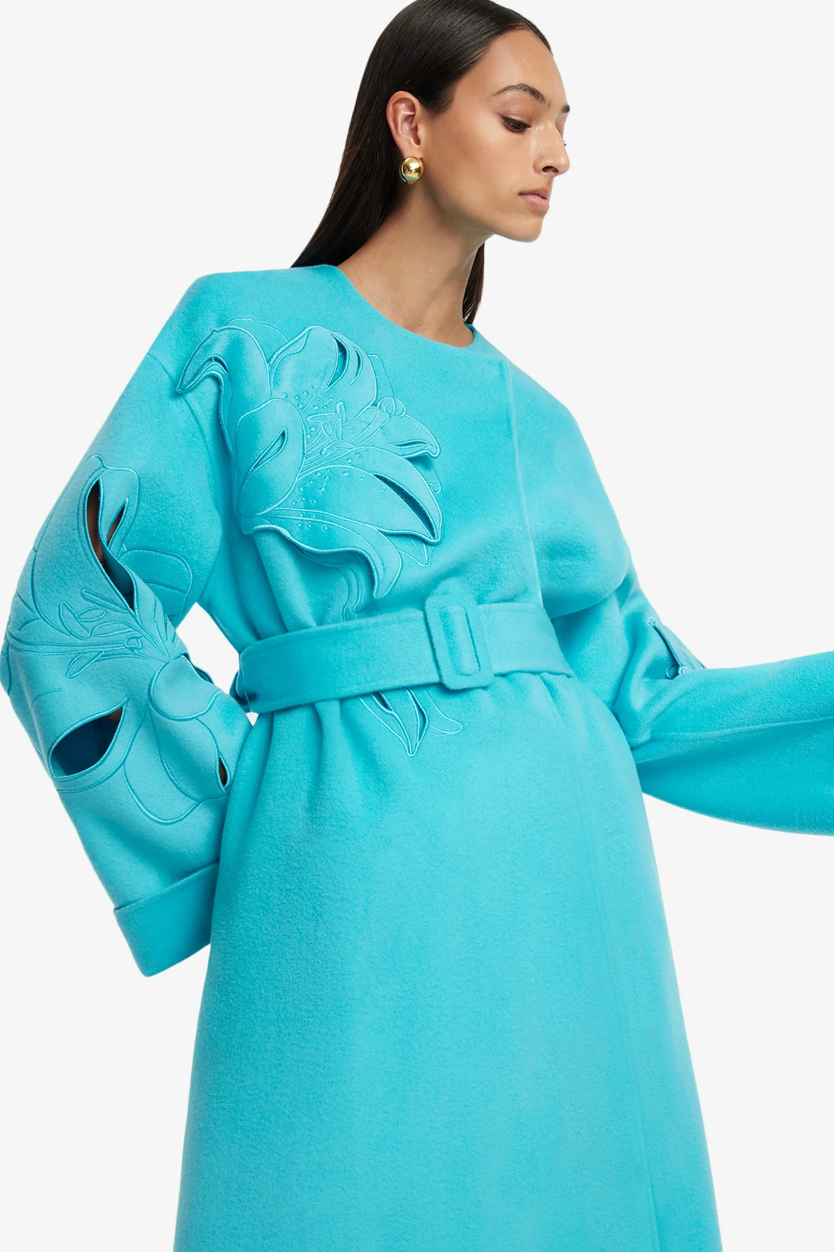 Celestine Appliqué Wool Coat - Aqua