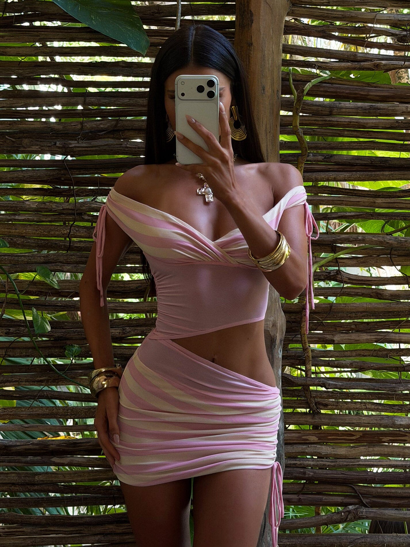 LEONA MINI DRESS PINK STRIPE