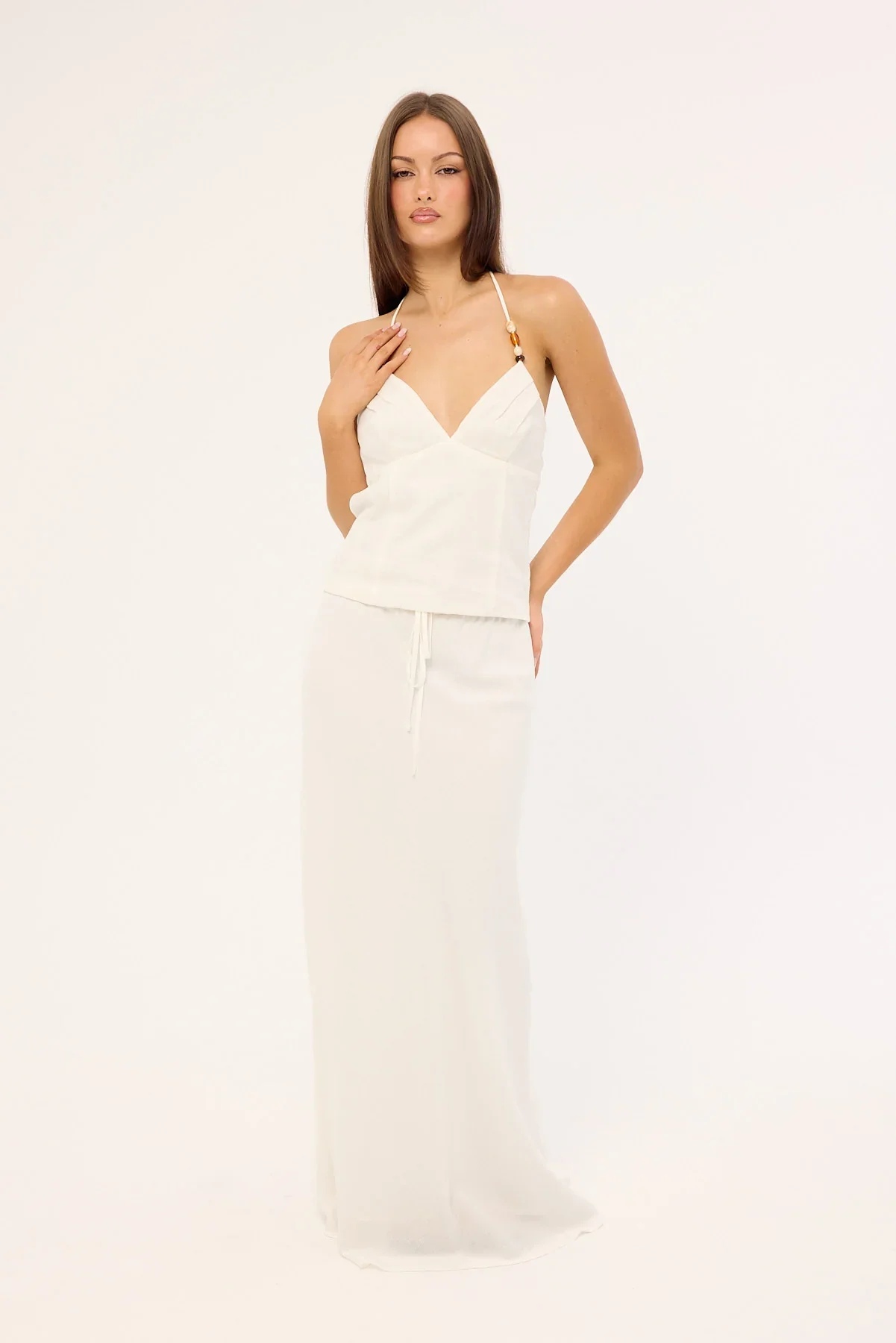 Luck & Trouble Malibu Linen Maxi Skirt White