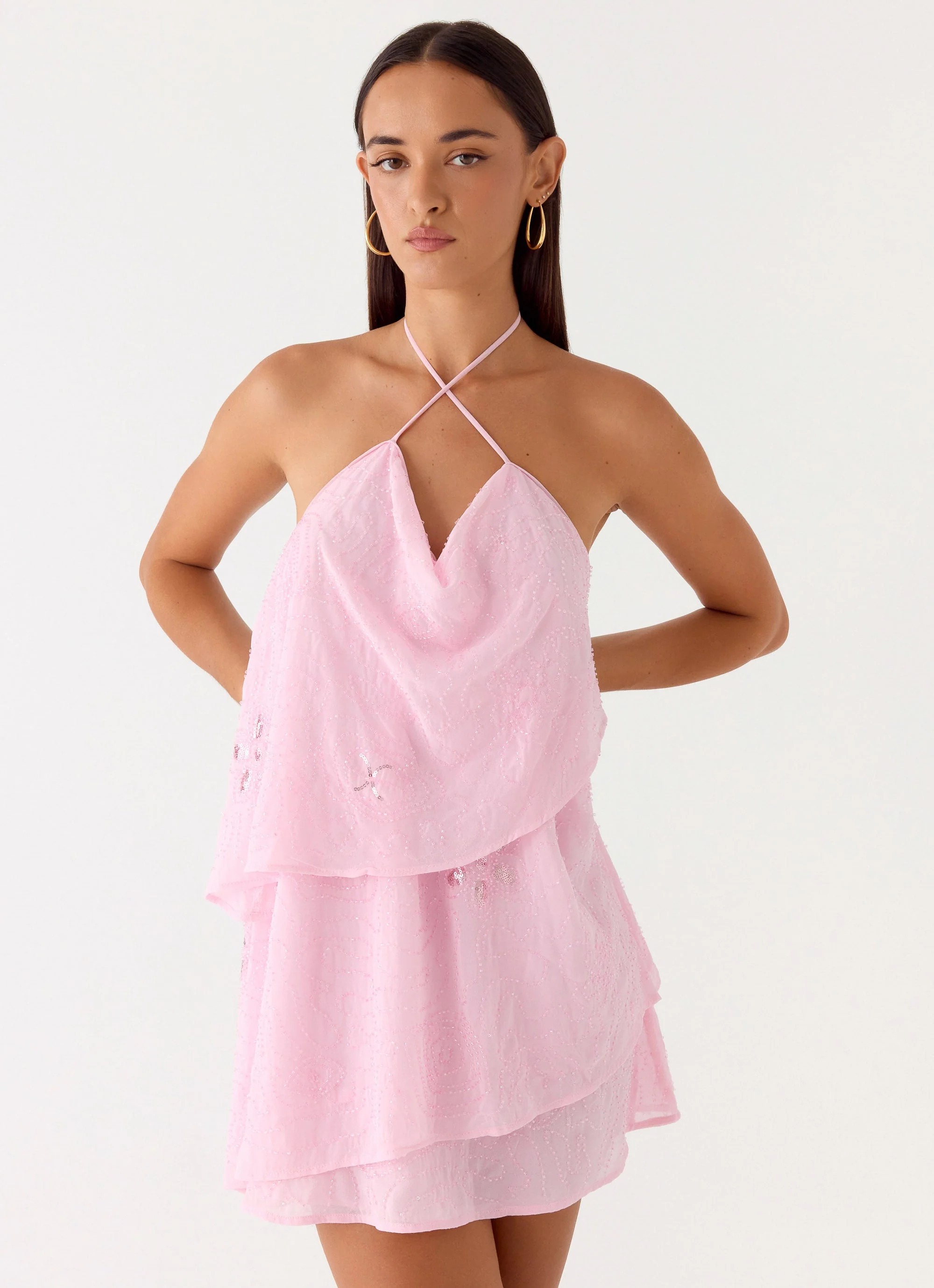 On The Go Beaded Mini Dress - Pink - luluinthesky