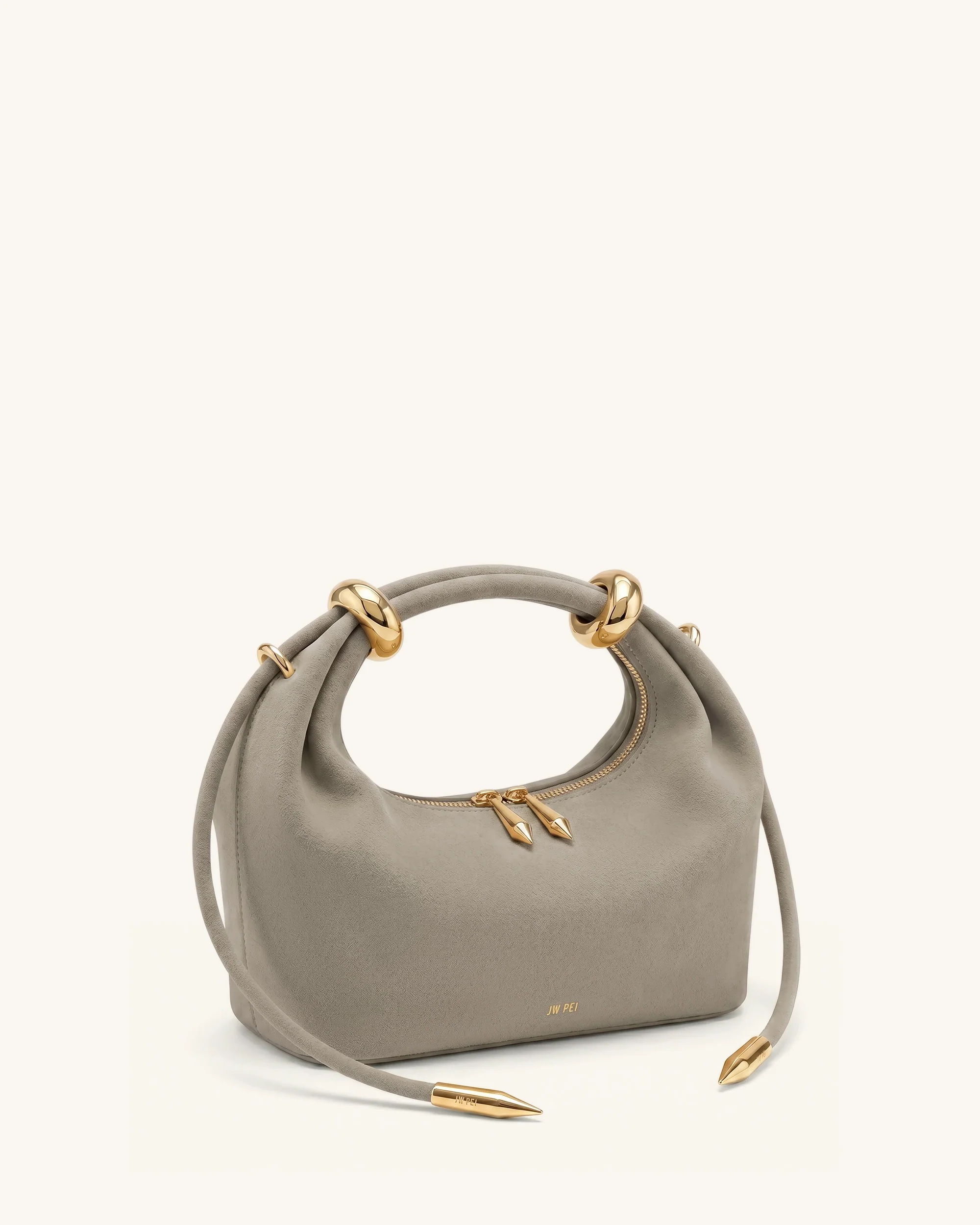 Ellie Faux Suede Metal Ring Embellished Top Handle Bag - Grey