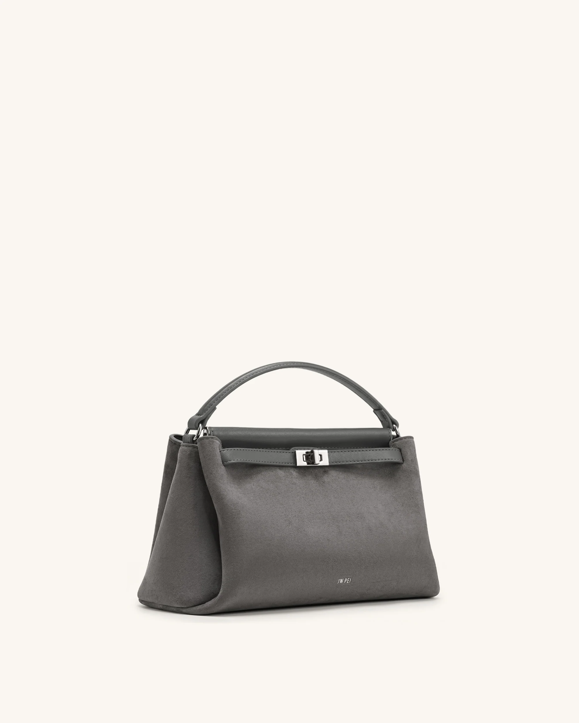 Carmen Faux Suede Top Handle Bag - Dark Gray
