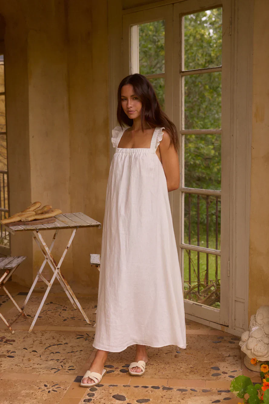 Lily 100% Linen Maxi Dress White - luluinthesky