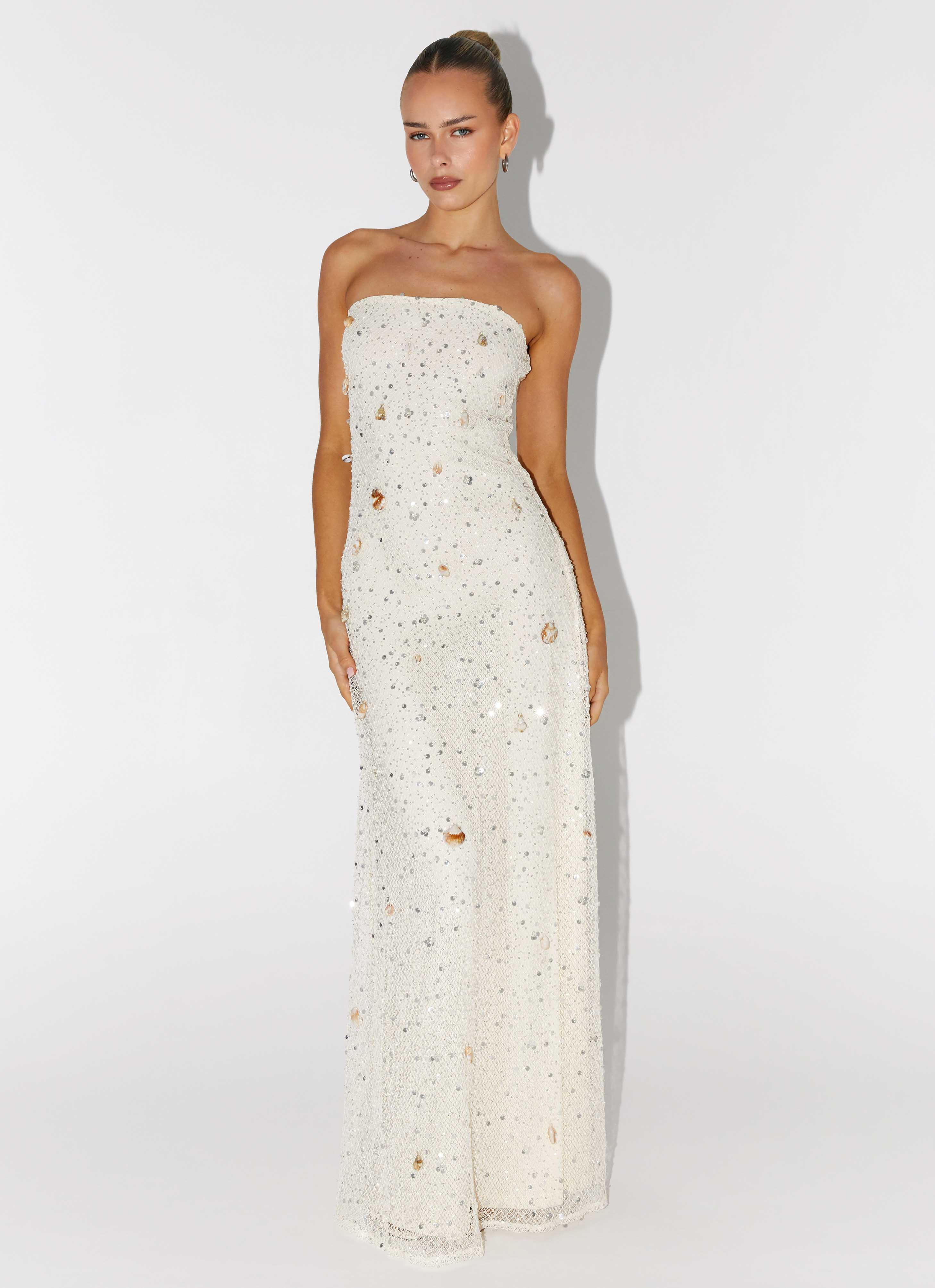 Orelli Shell Sequin Knit Maxi Dress - Ivory - luluinthesky