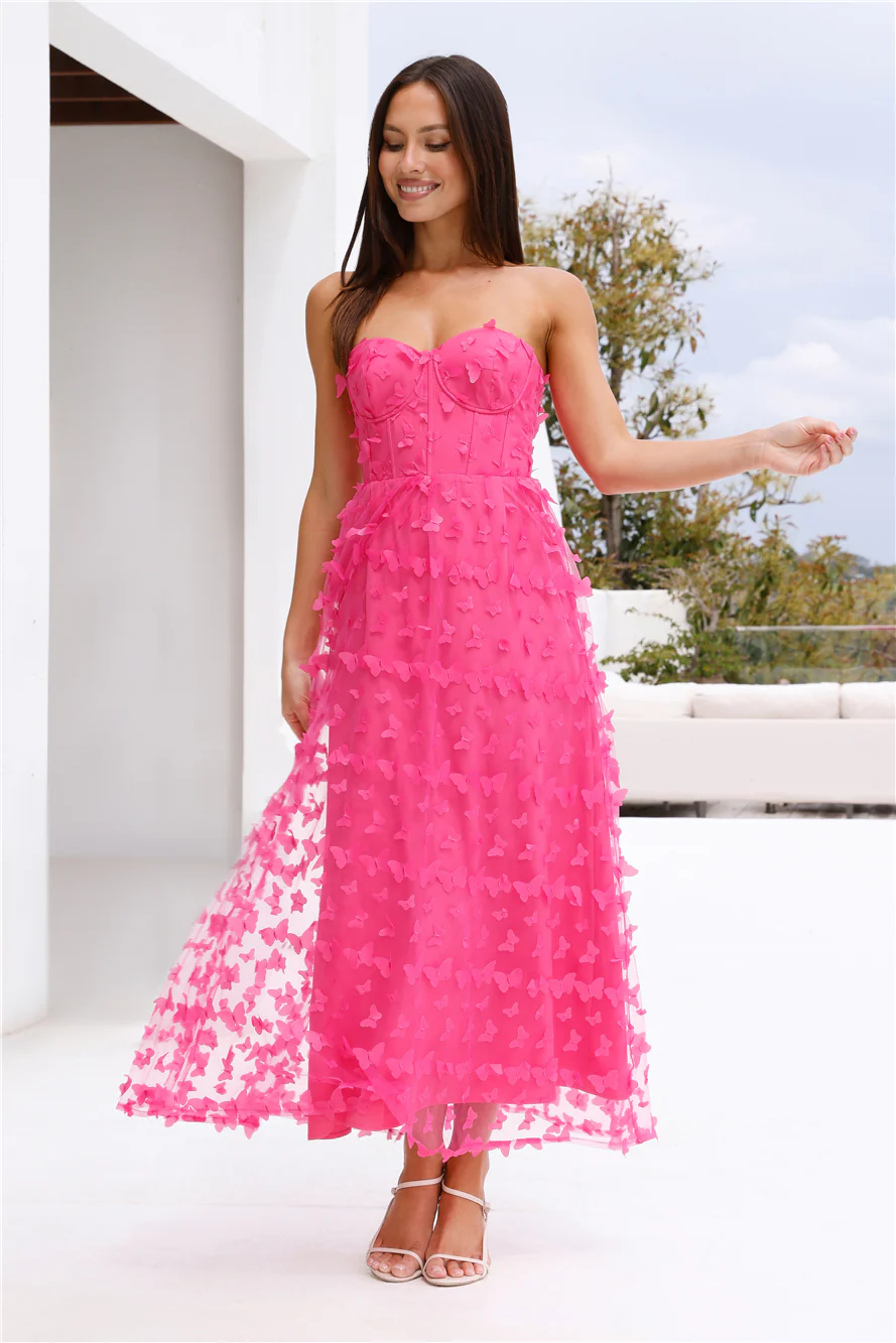 Bright Dance Strapless Tulle Maxi Dress Pink