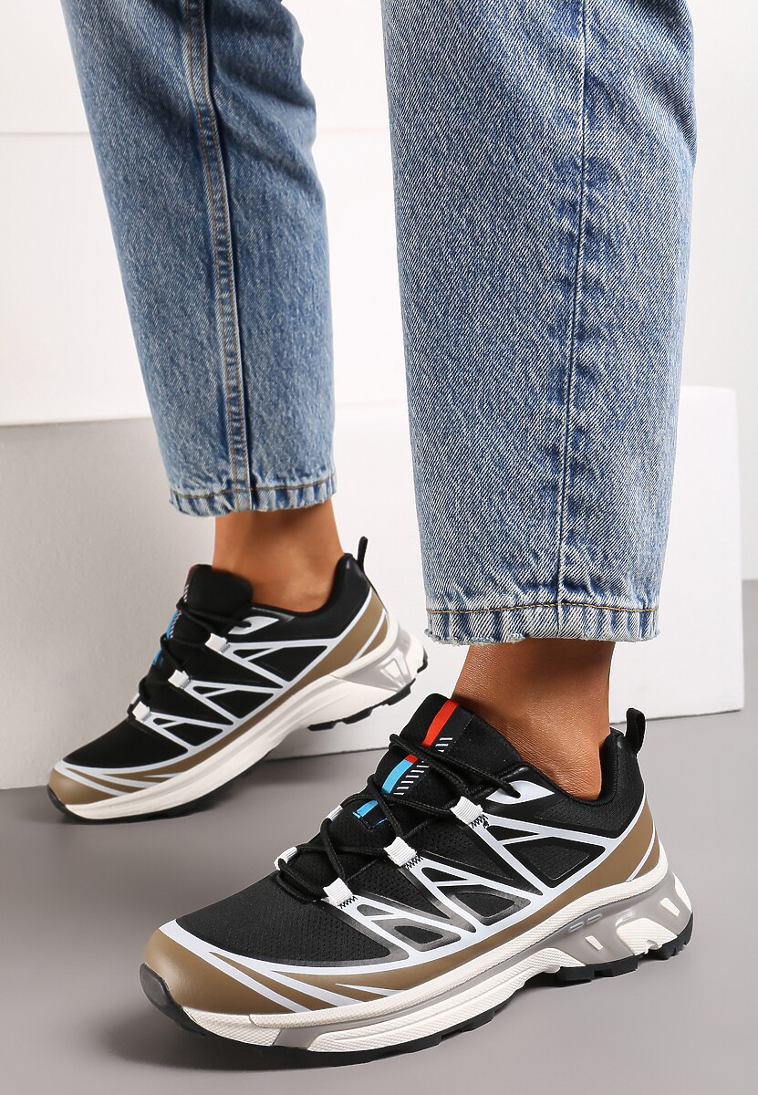Czarno-Brązowe Sneakersy z Ozdobnymi Wstawkami i Ściąganą Gumką Aineri
