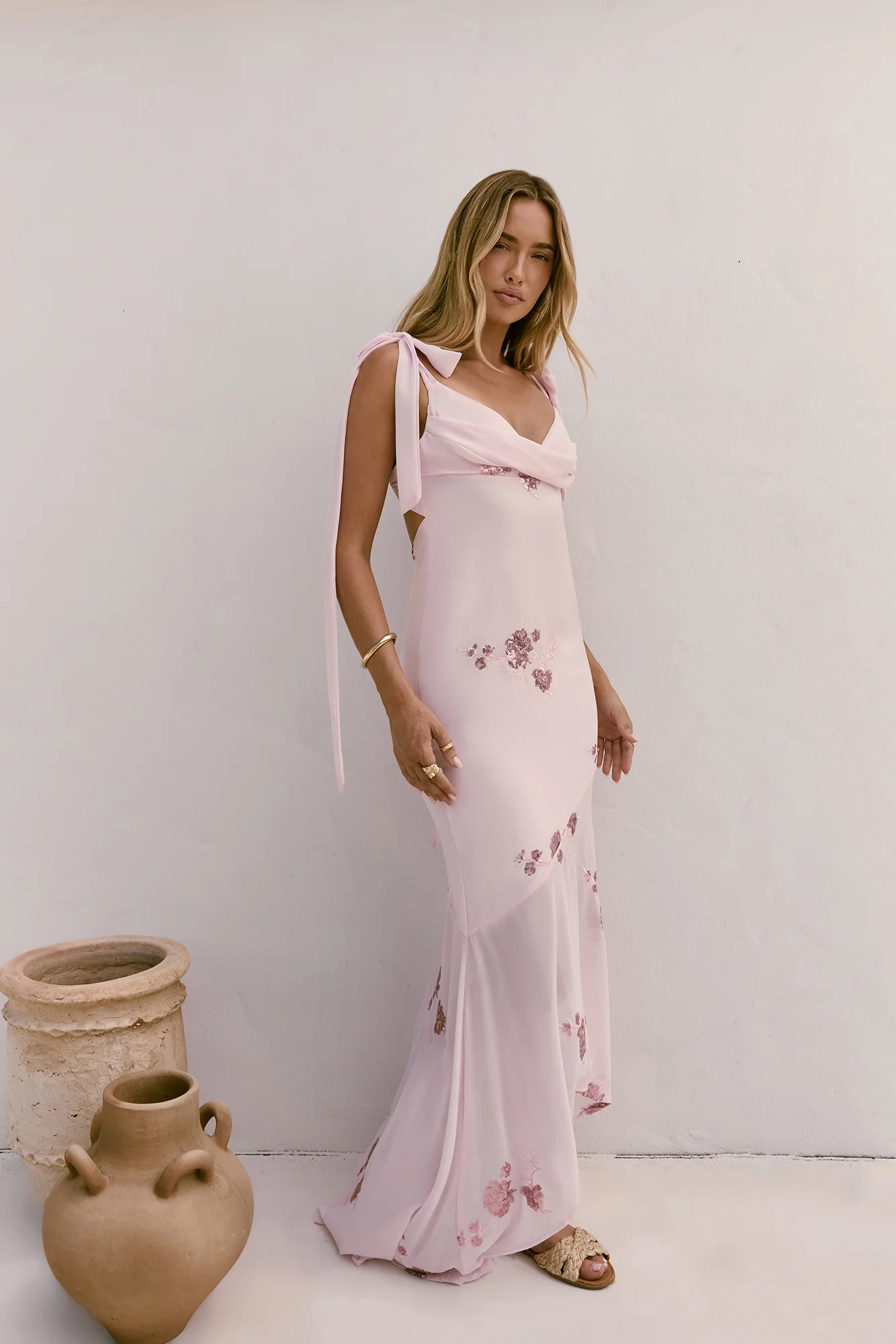 Shining Blooms Sequin Maxi Dress Pink - luluinthesky