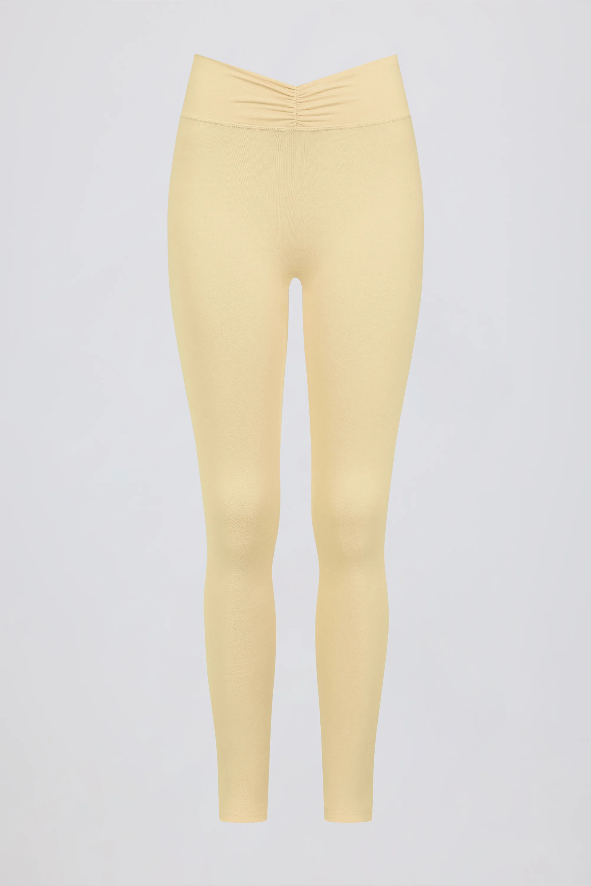 Brushed Jersey Ruched Mid-Rise Leggings in Lemon Marl