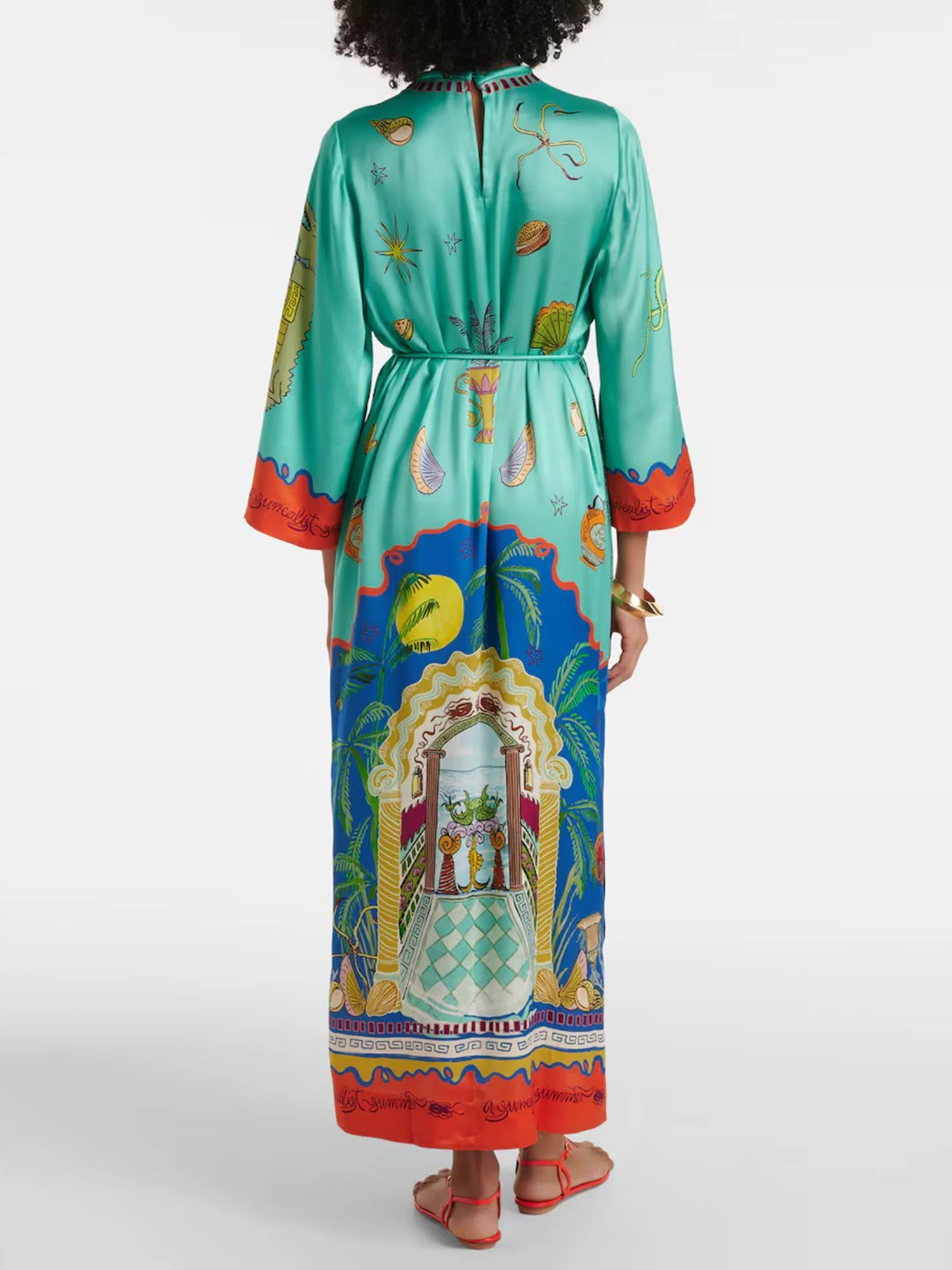 Mythical Scene Printed Kaftan Midi Dress