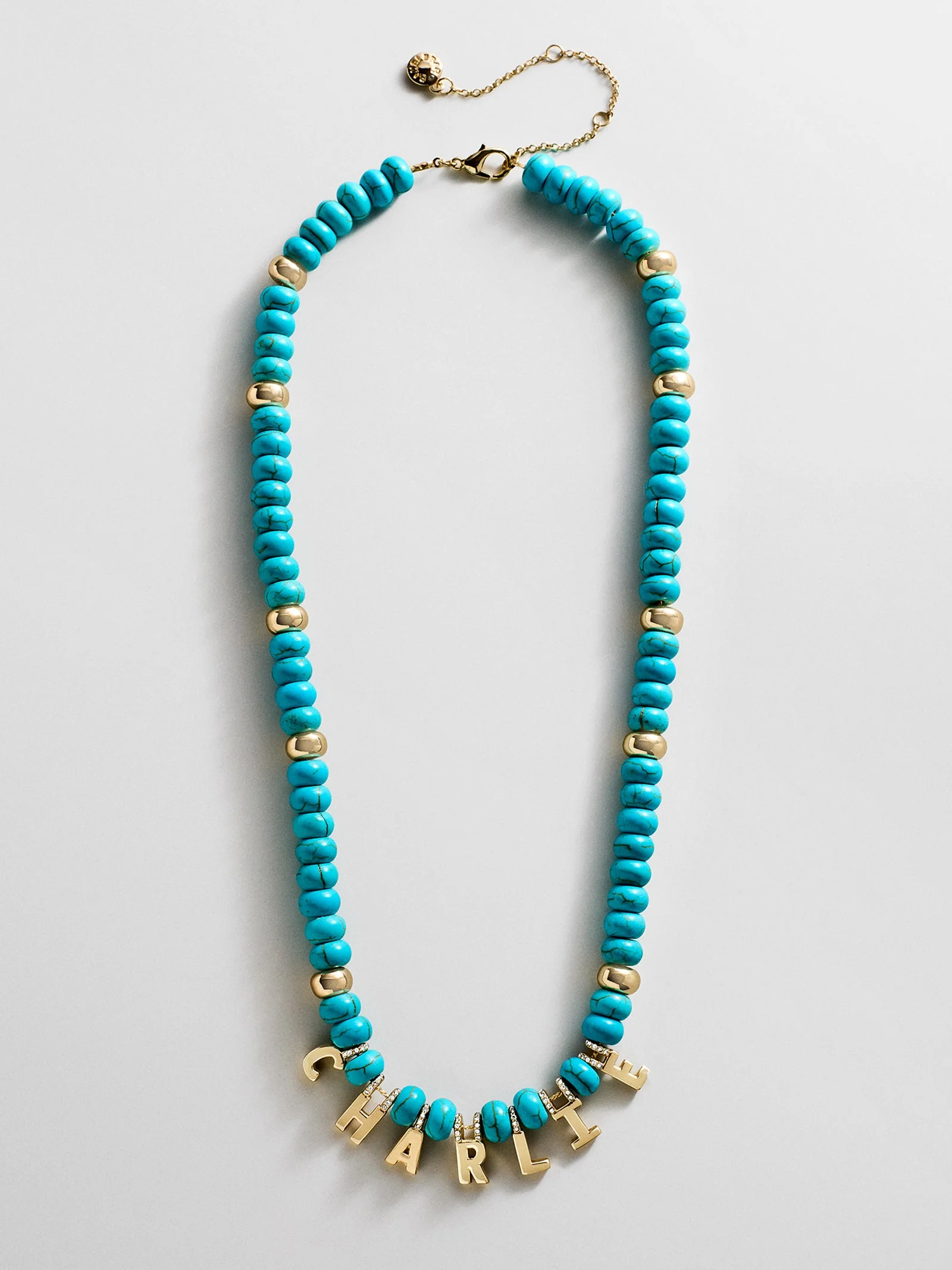 Semi-Precious Gold Custom Nameplate Necklace - Gold/Blue