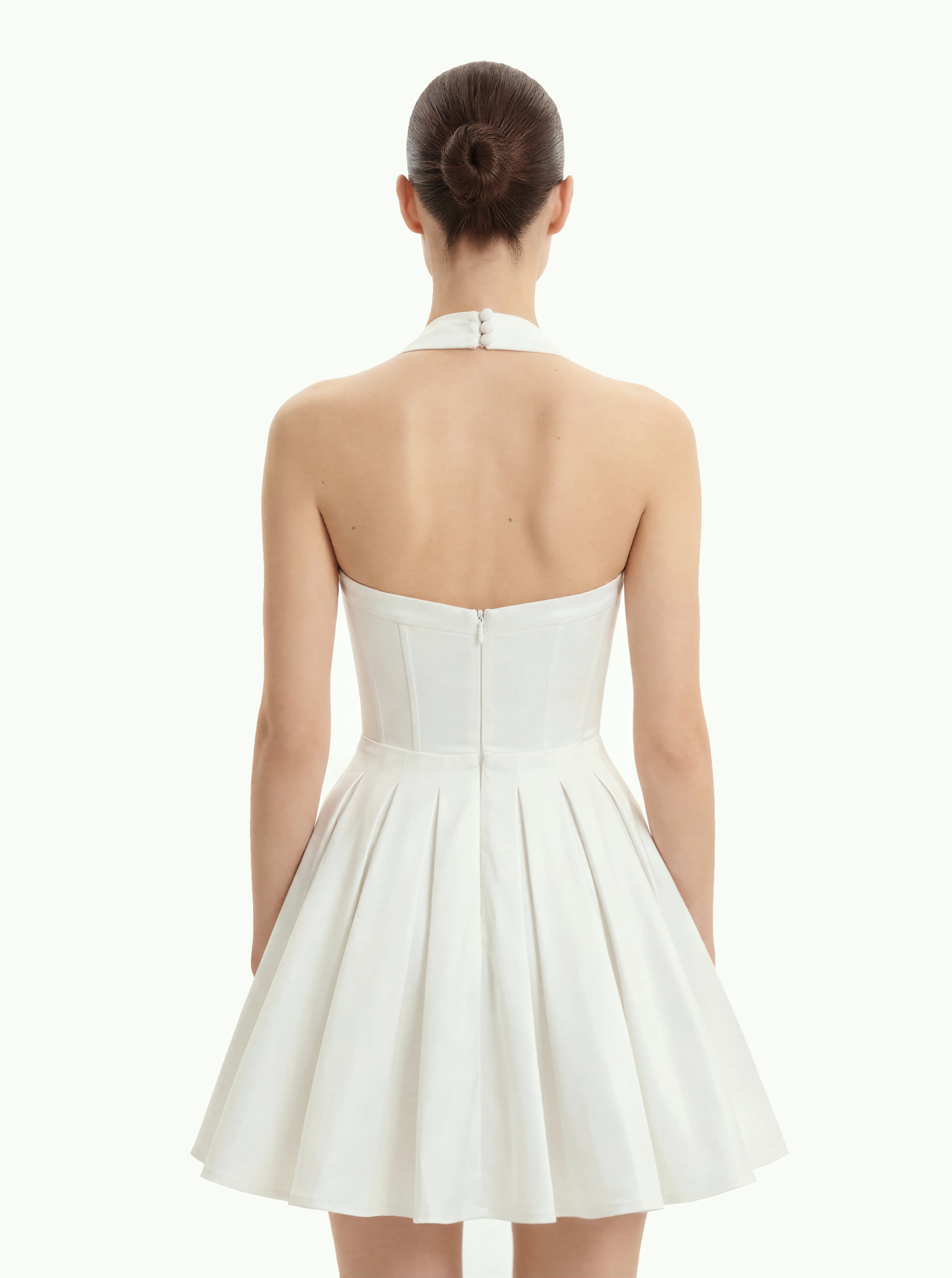 Pleated Bustier Halter Mini Dress - White - FASHION NOB