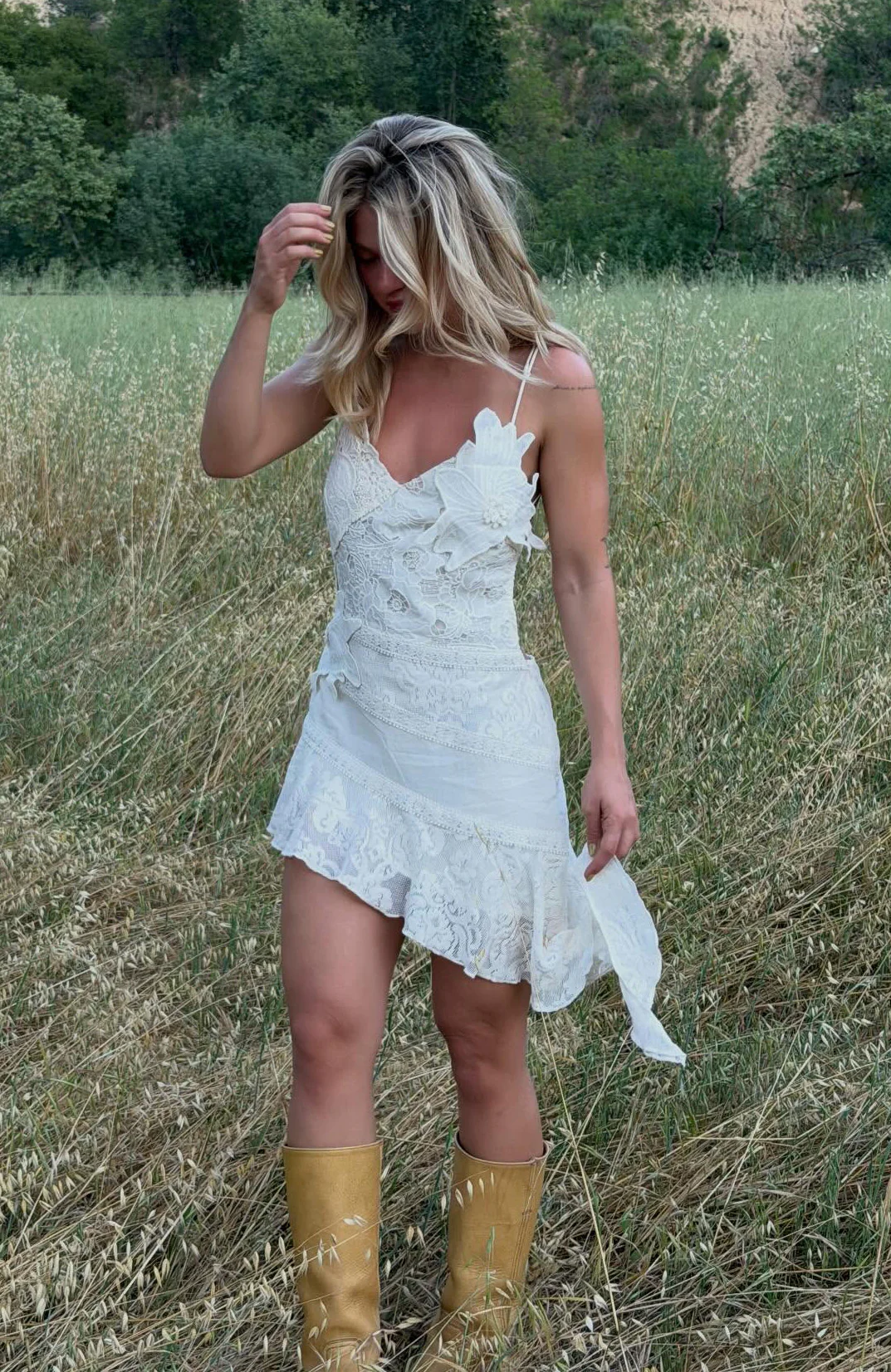 Midnight Run Mini Dress Vintage Cream - luluinthesky